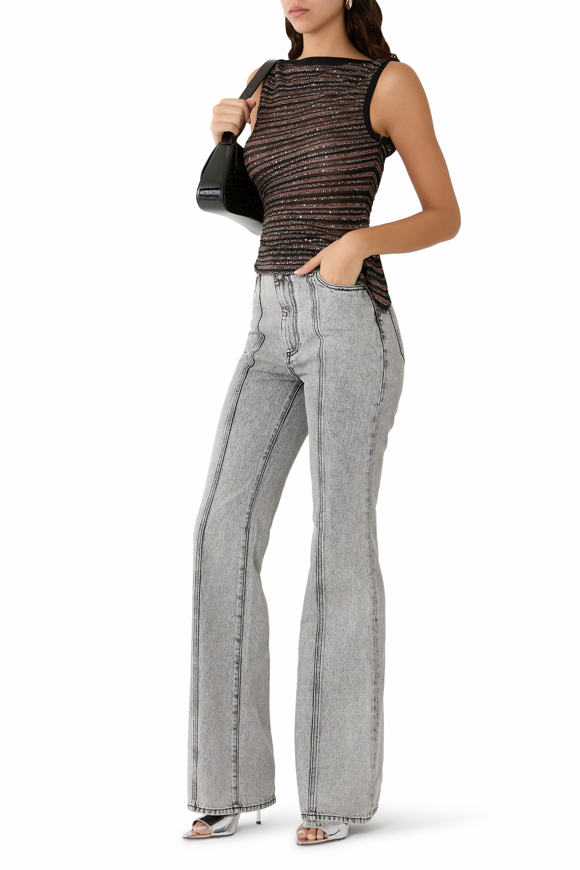 بنطال جينز بحواف واسعة دنيم باعت متين