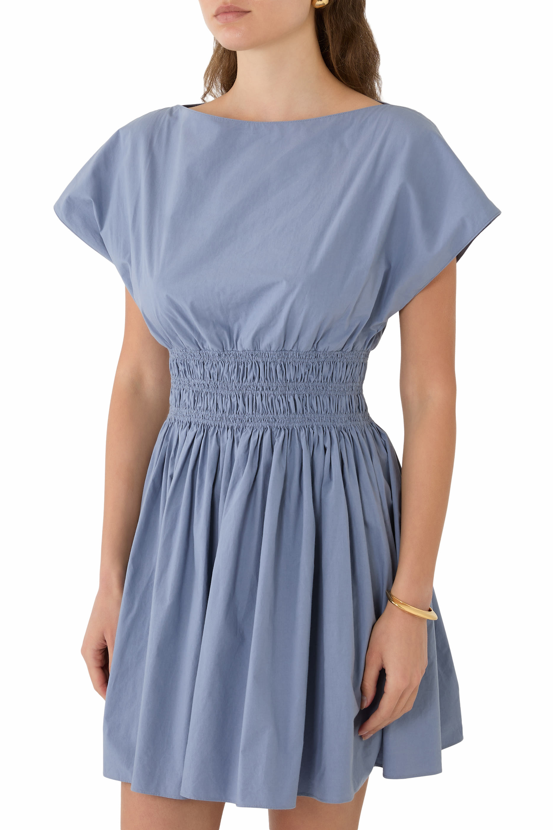 فستان قصير بخصر مزين بكشكش