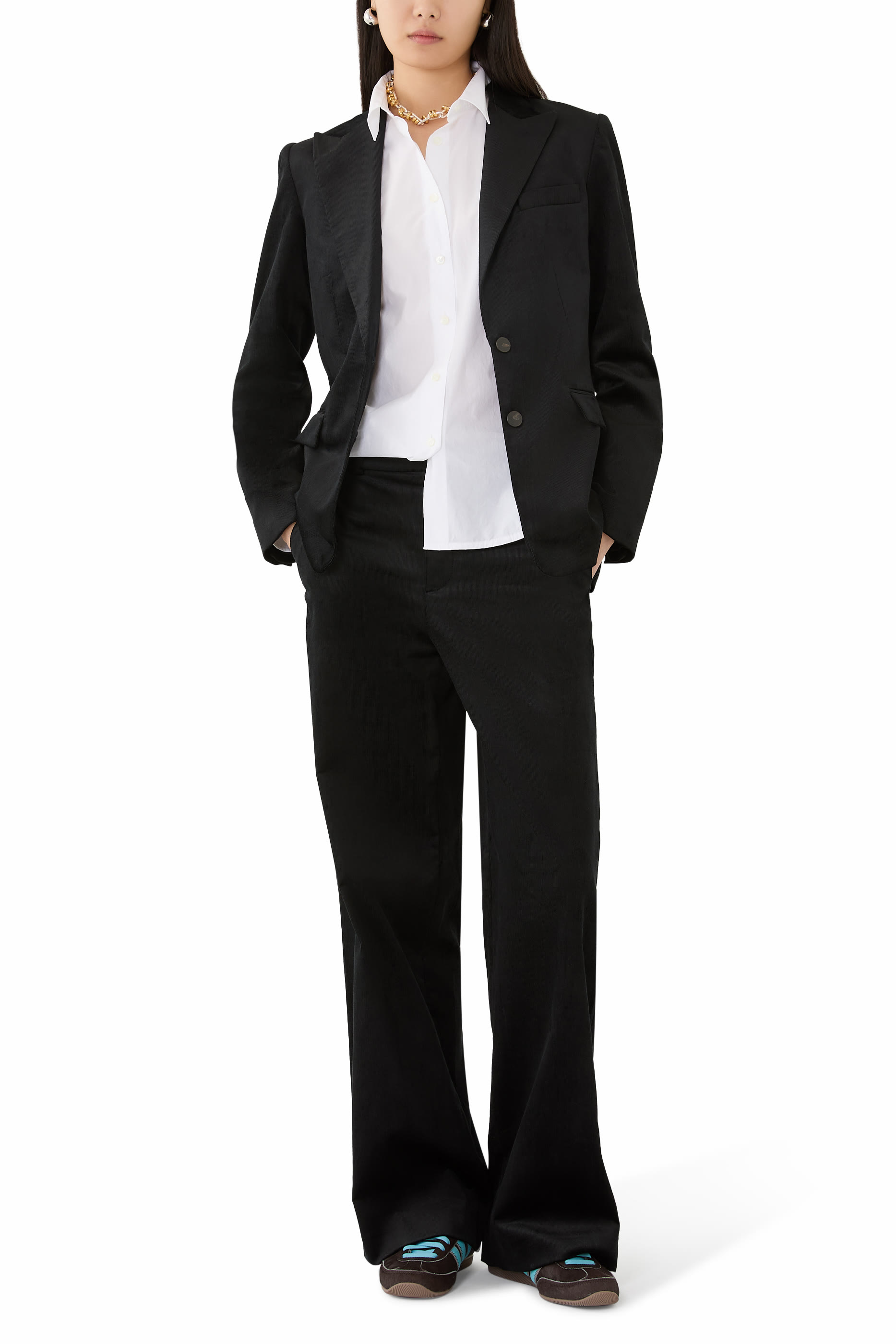 Velvet High-Waist Wide-Leg Trousers