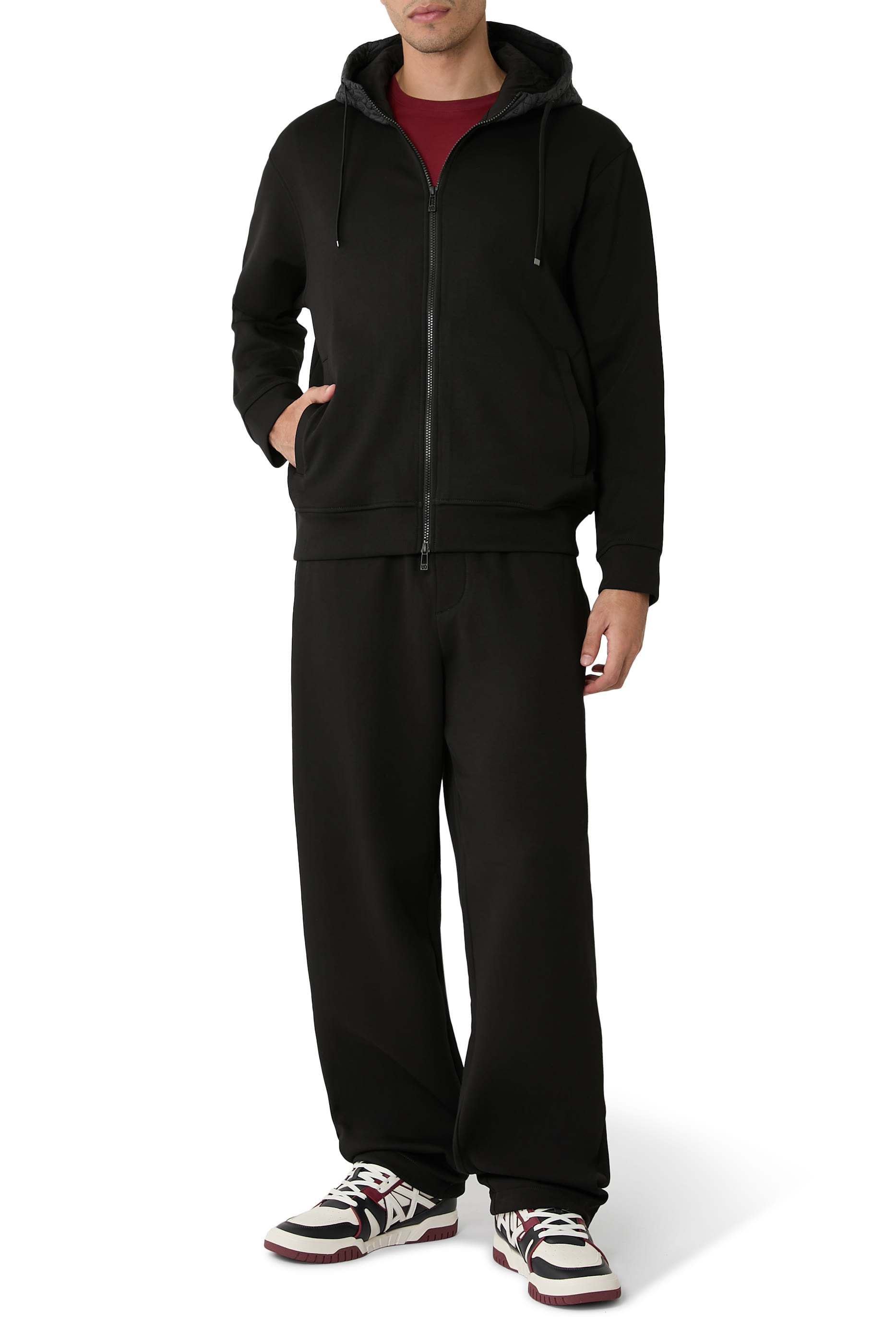 سويت شيرت بسحاب وغطاء للرأس مزين بشعار الماركة