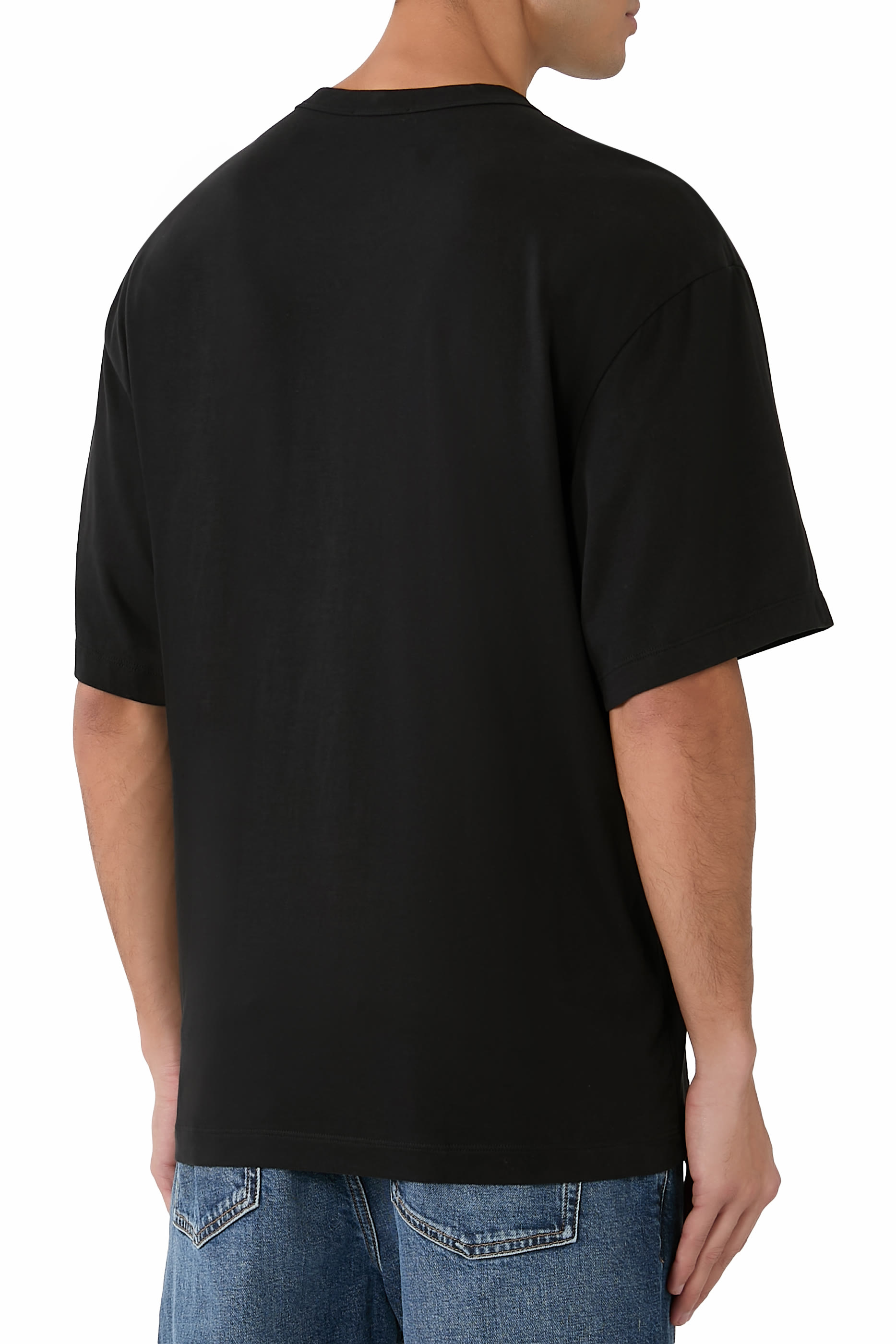 تيشيرت بقصة فضفاضة بياقة ضيقة جيرسيه فاخر ثقيل