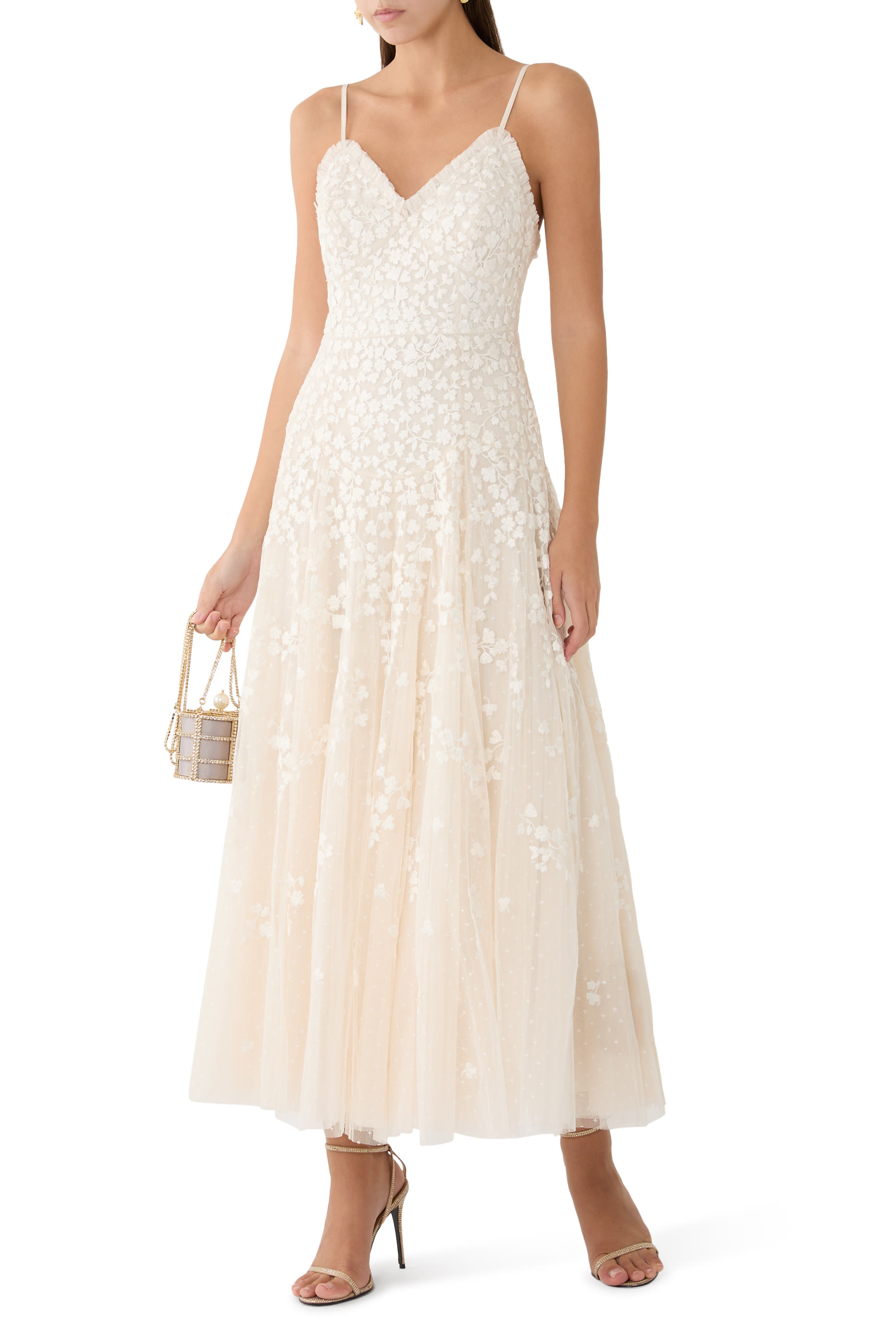 فستان سهرة كامي بنقشة زهور متناثرة