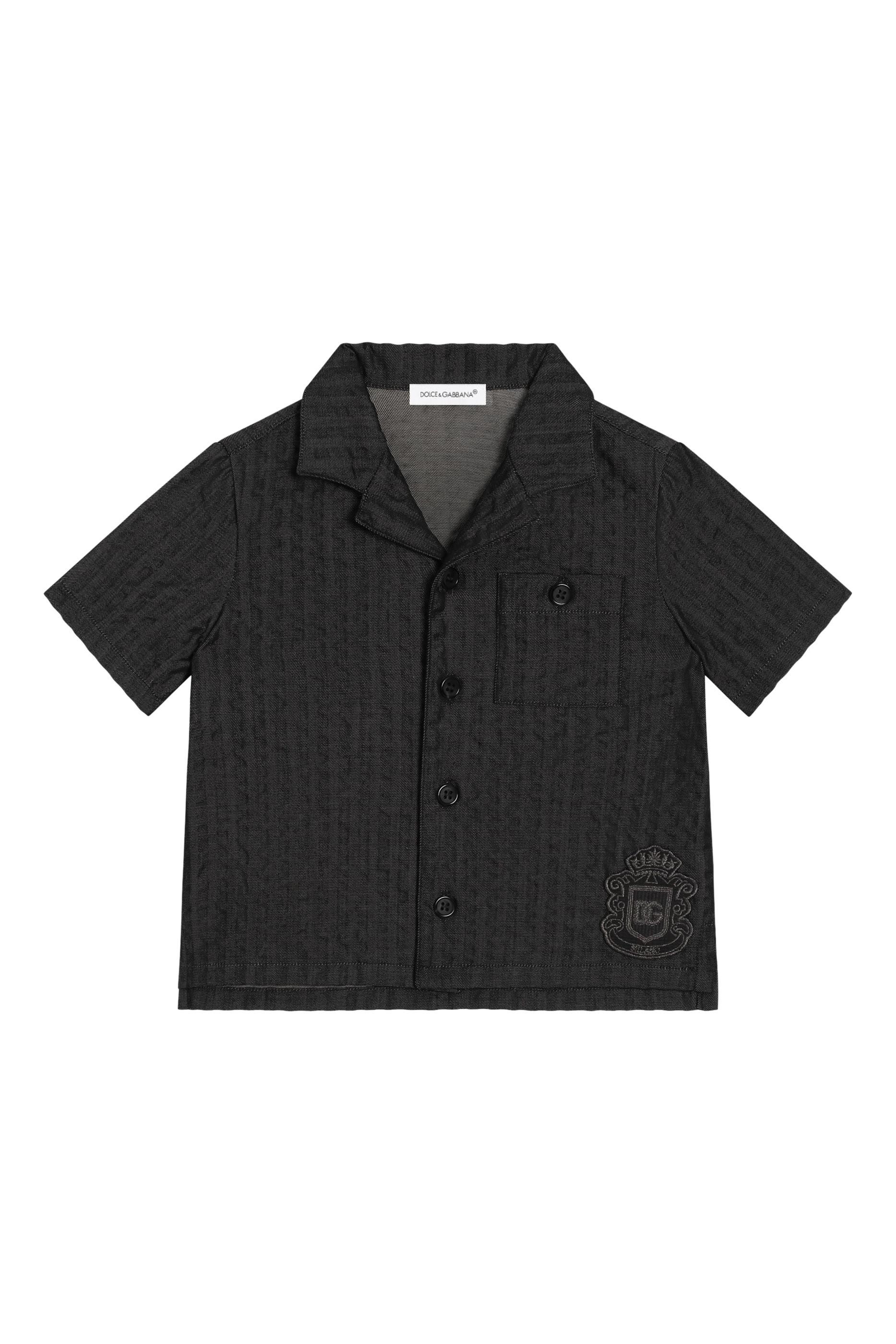 قميص دنيم بطبعة حرفي شعار الماركة للأطفال