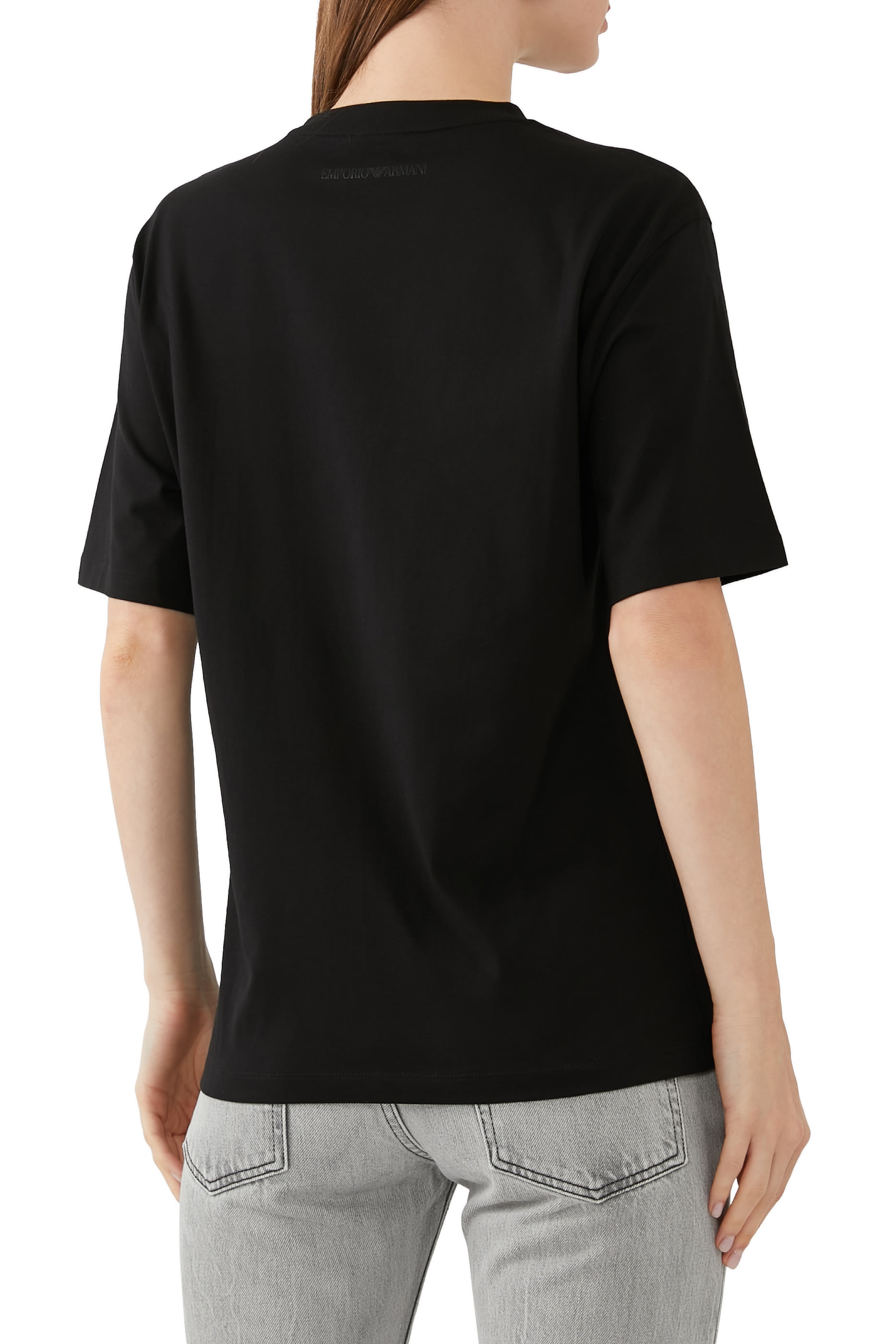 تيشيرت ايه اس في بطبعة شعار الماركة مطرز بالترتر جيرسيه عضوي