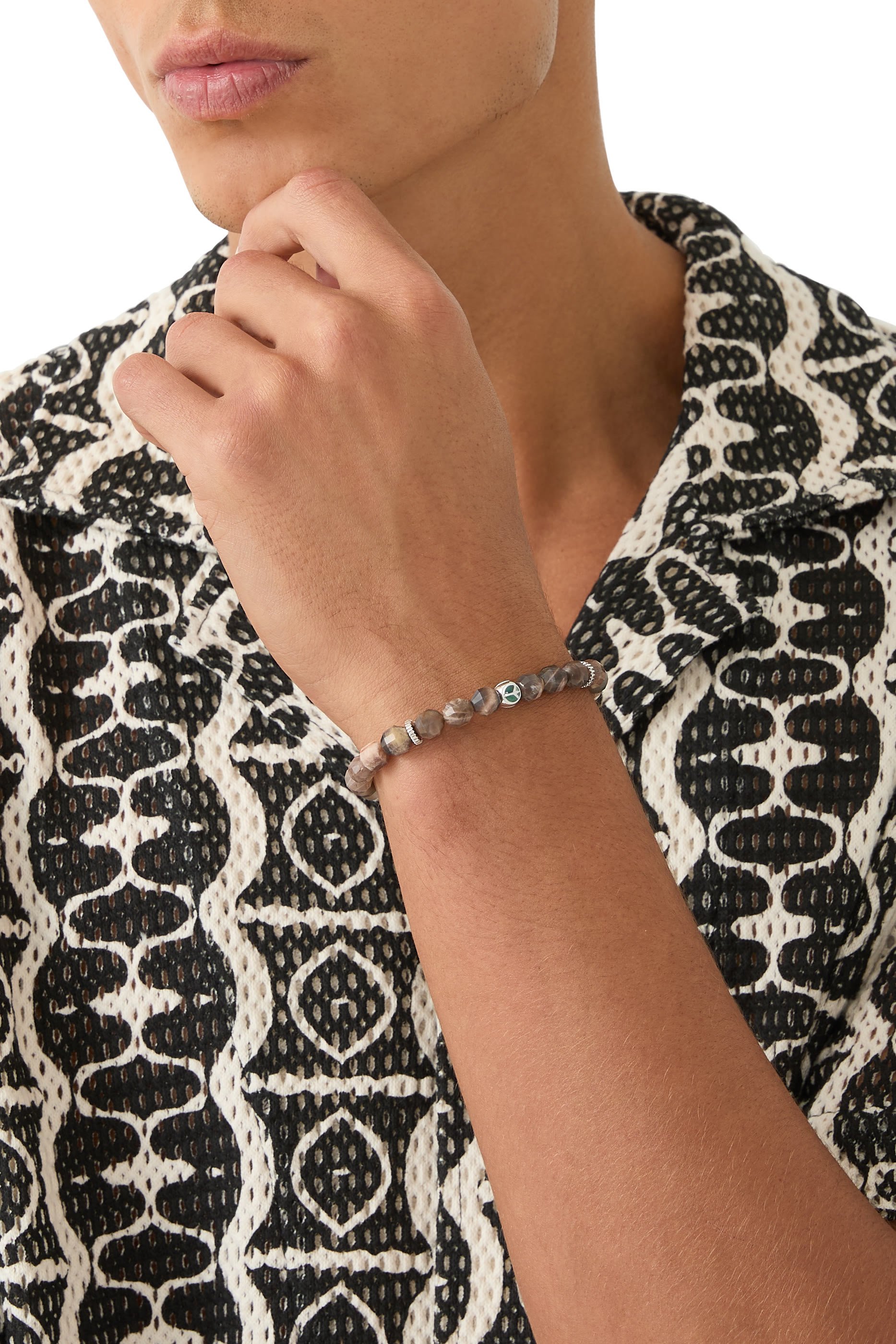 سوار هيكساد بيْس مرصع بحجر القمر، فضة استرلينية مطلية بالروديوم