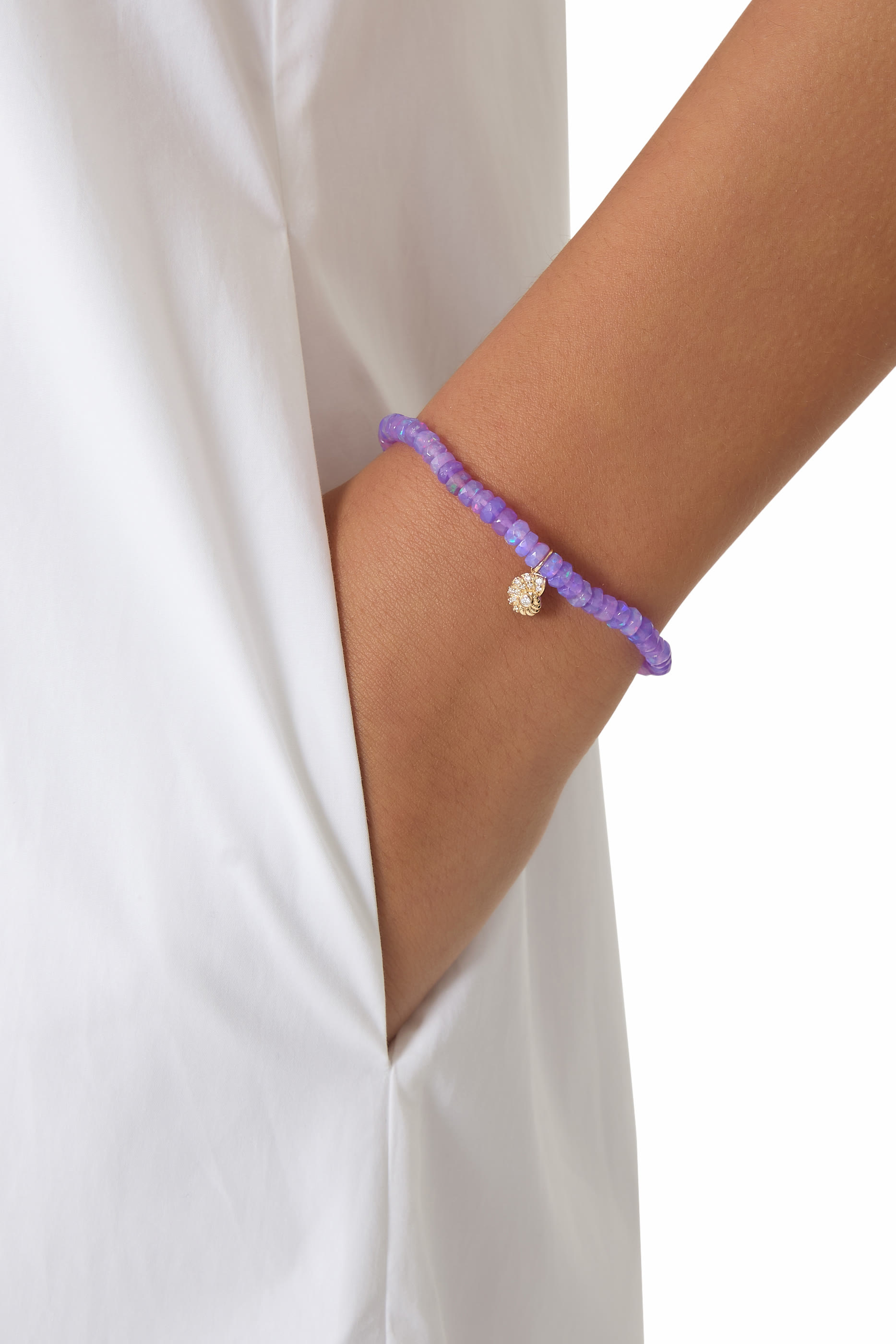 Nautilus Charm Rondelle Bracelet, 14k Yellow Gold & Diamonds, Ethiopian Opal