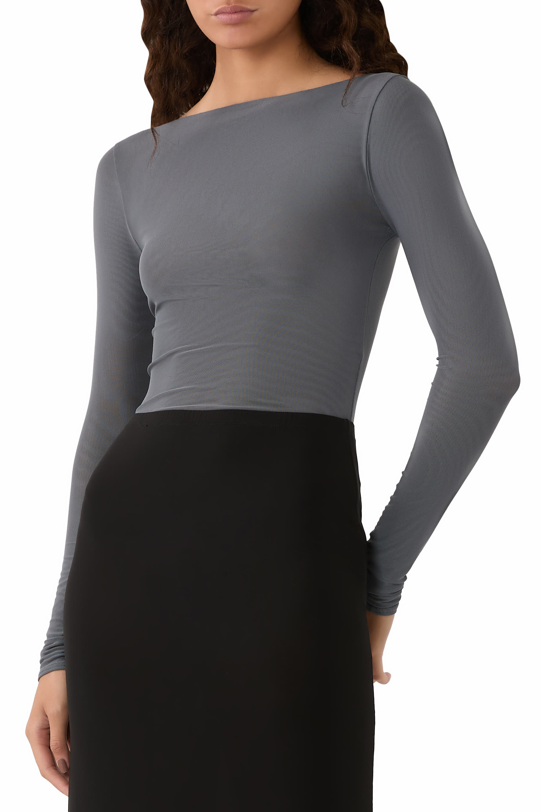 بودي سوت بياقة بتصميم قارب قماش شبكي