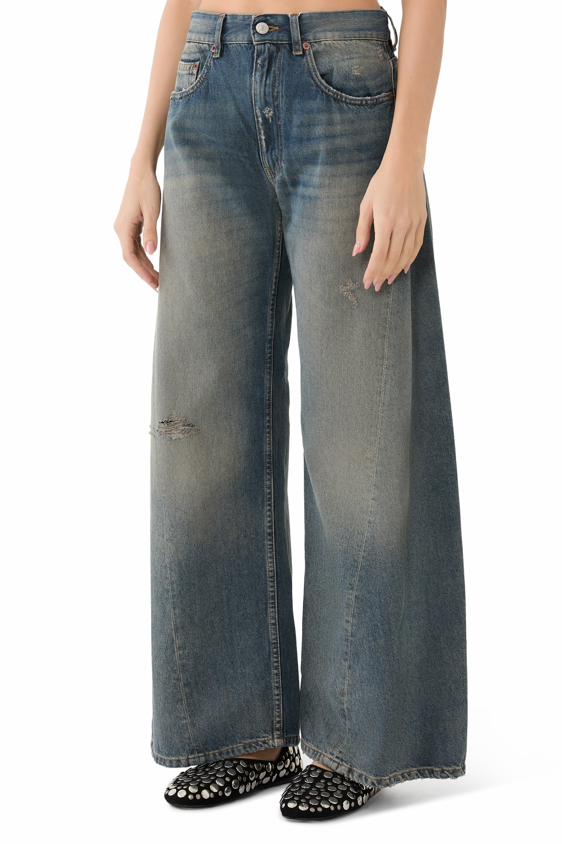 بنطال بقصة ساق واسعة وخمس جيوب