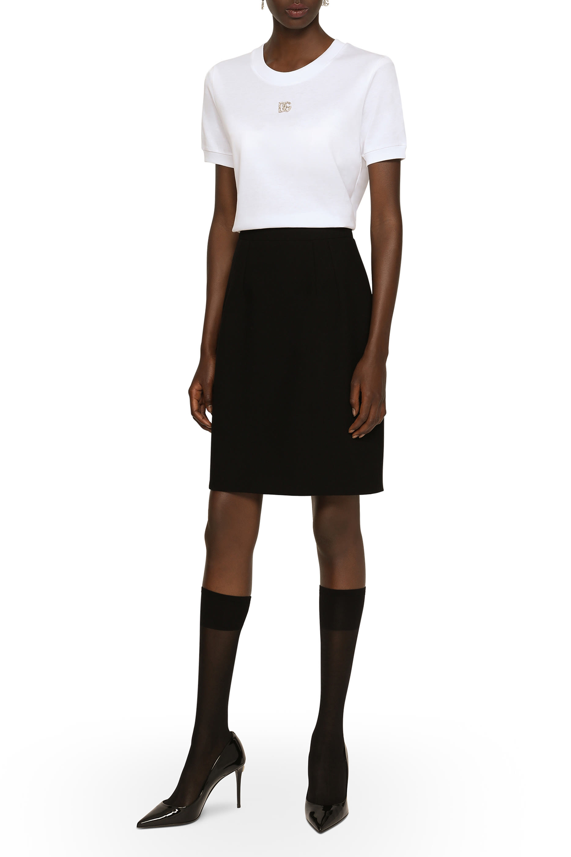 تيشيرت مرصع بكريستال بتصميم شعار الماركة قطن