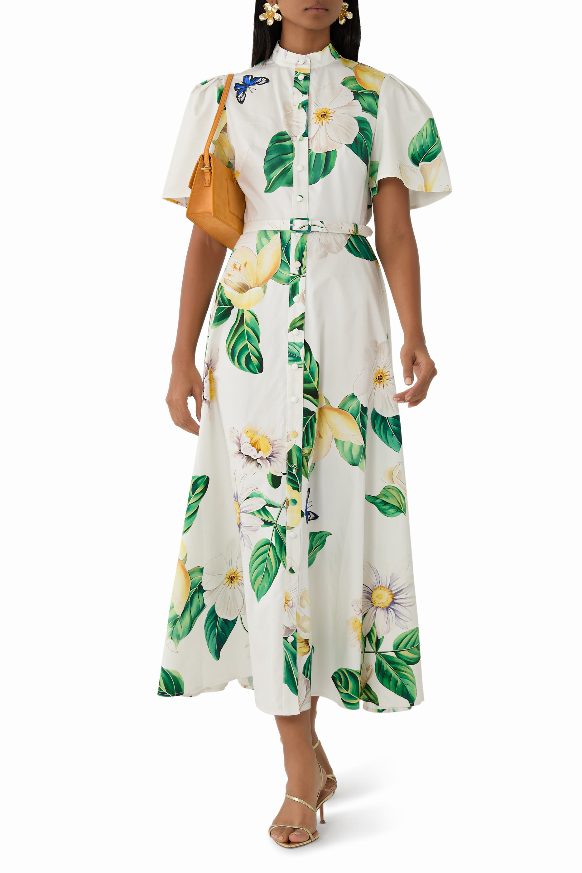 فستان بيانكا متوسط الطول بأكمام قصيرة