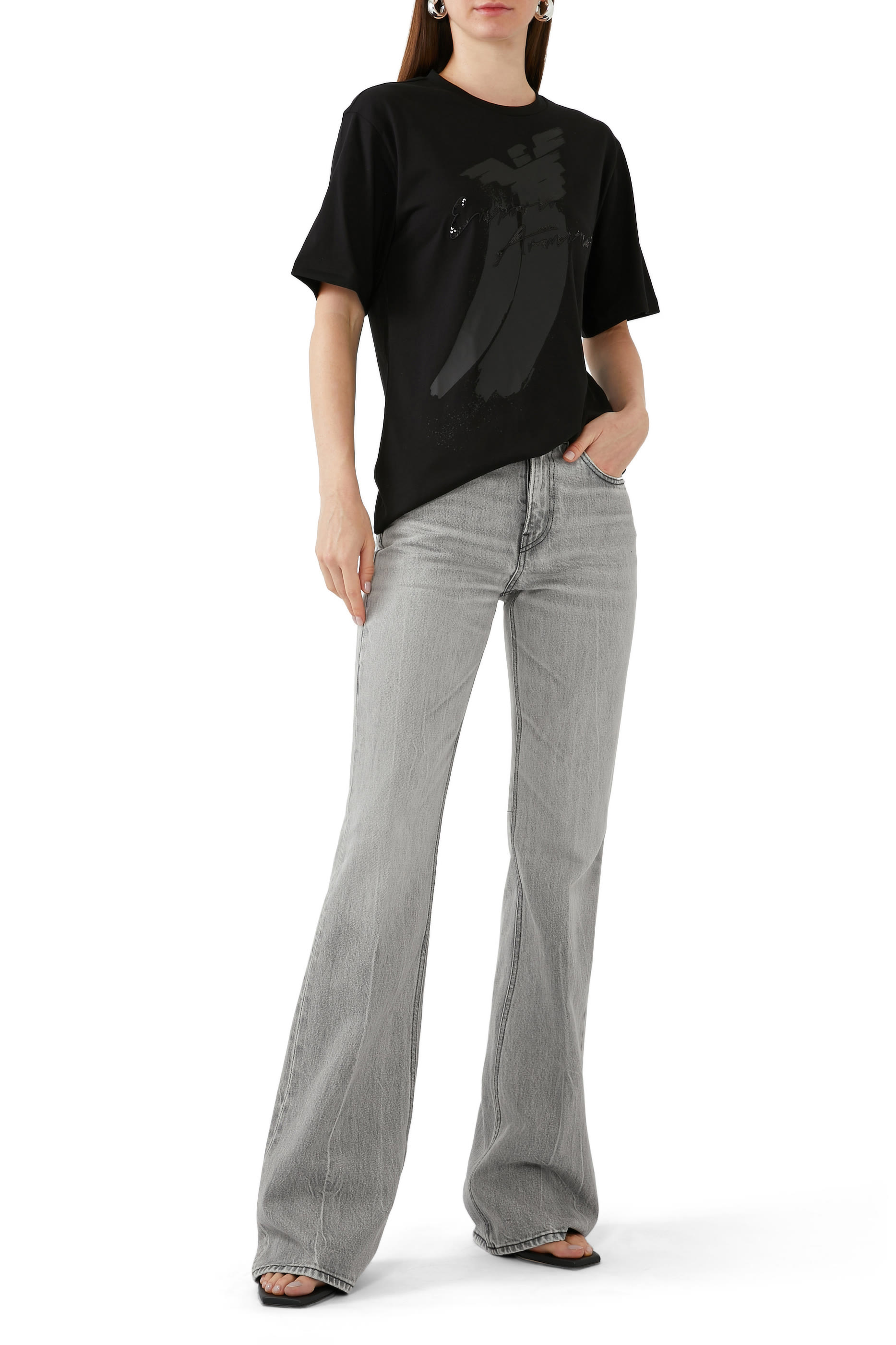 تيشيرت ايه اس في بطبعة شعار الماركة مطرز بالترتر جيرسيه عضوي