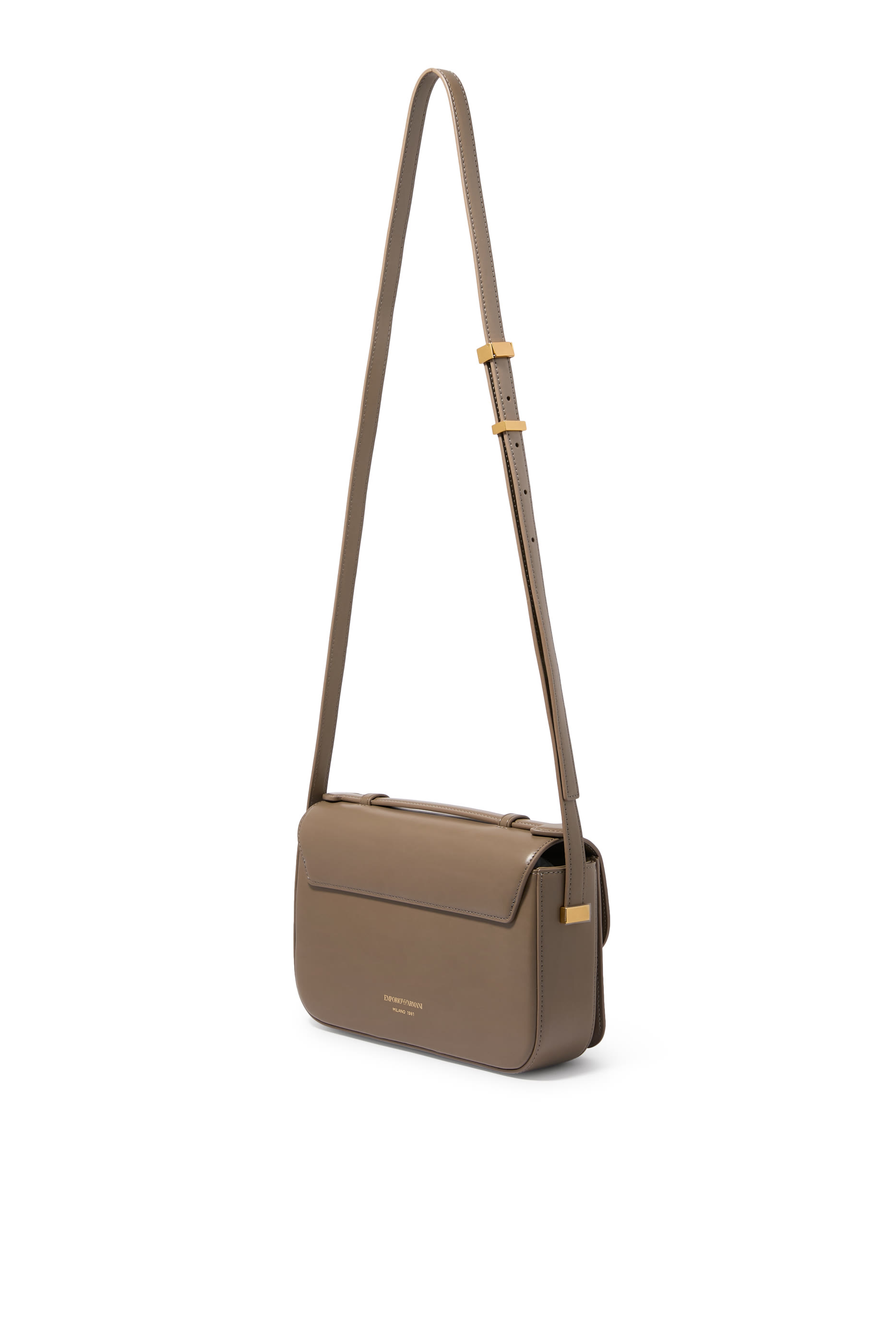 حقيبة كتف بحلية معدنية بشعار الماركة جلد ناعم