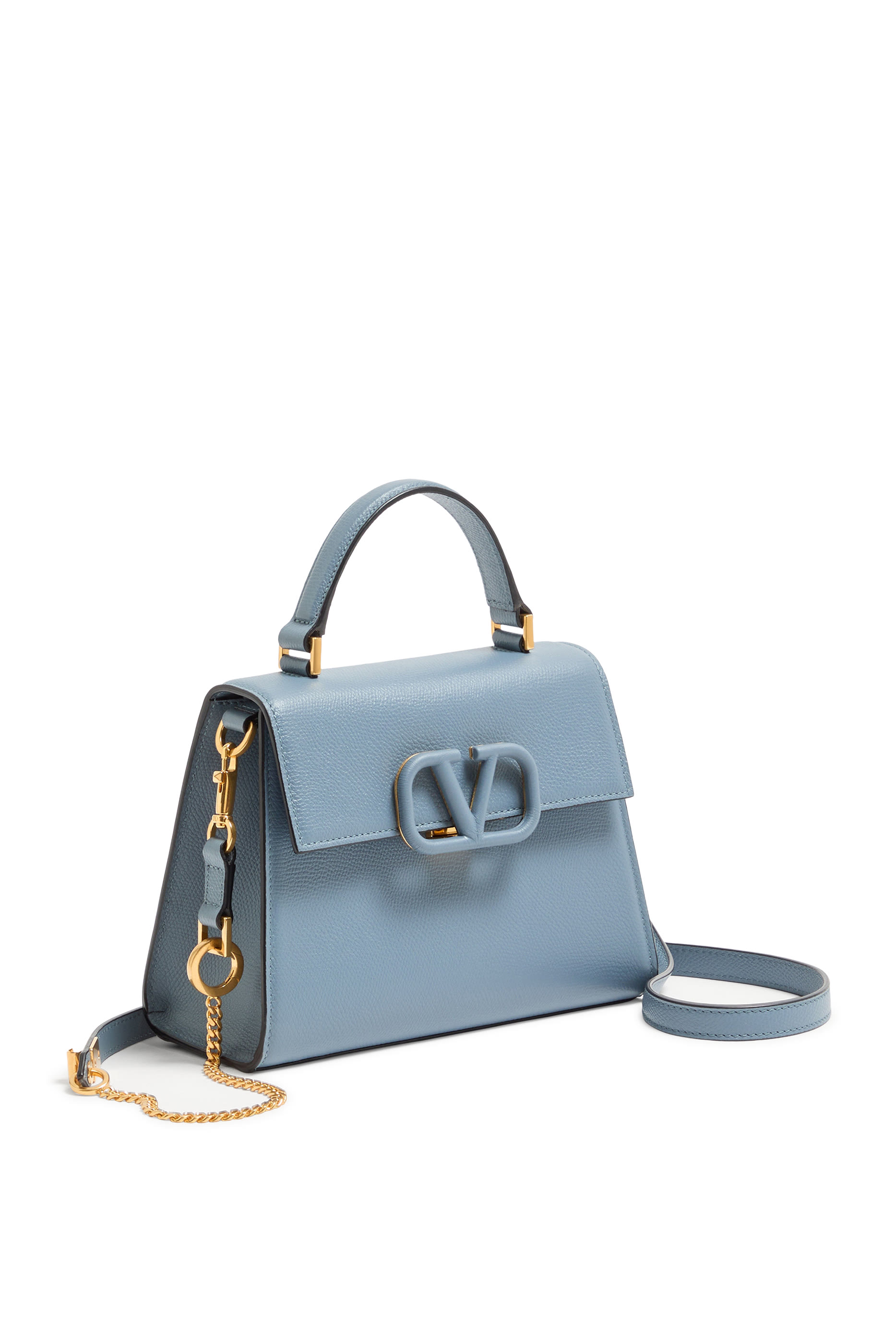 حقيبة يد  بتصميم ظرف بشعار حرف V جلد عجل بارز الملمس