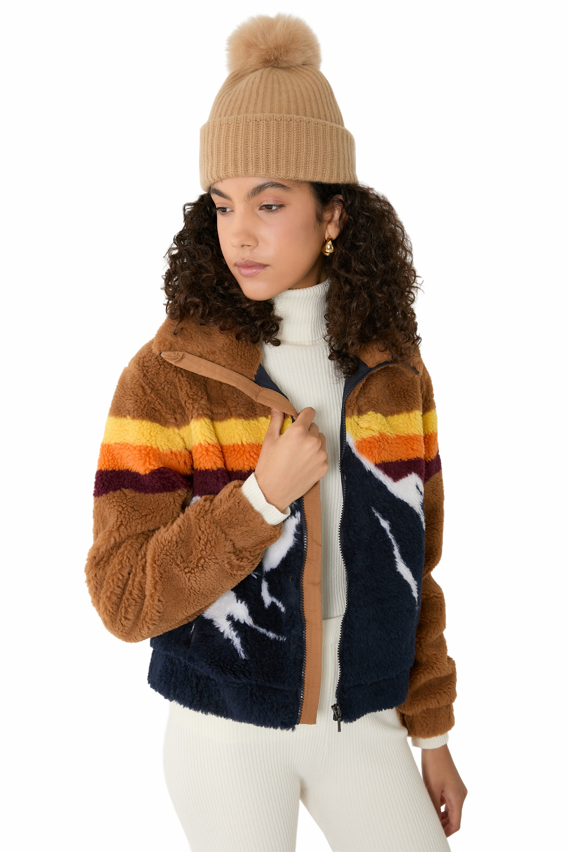 قبعة بيني كشمير منسوجة بكرة بوم بوم من فرو الثعلب