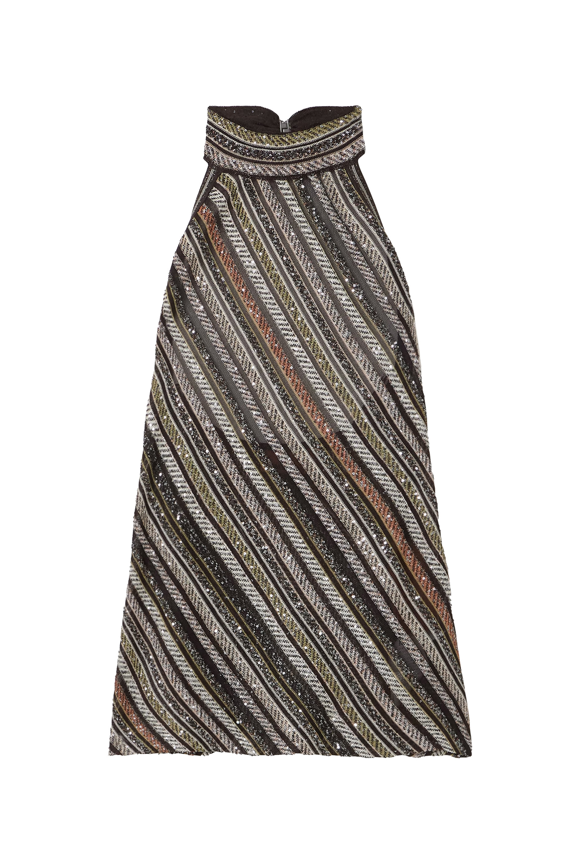 بلوزة مخططة برباط حول العنق نسيج مطرز جزئيا بالترتر