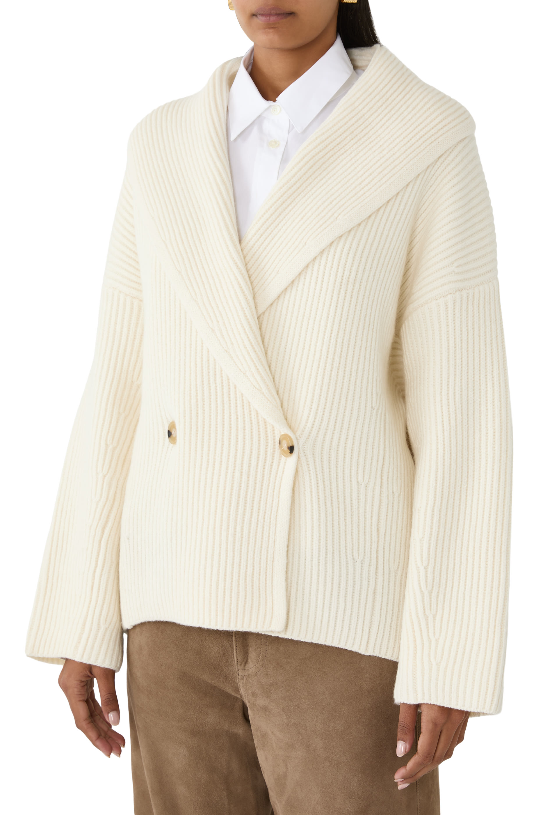 Ribbed Double-Breasted Cardigan