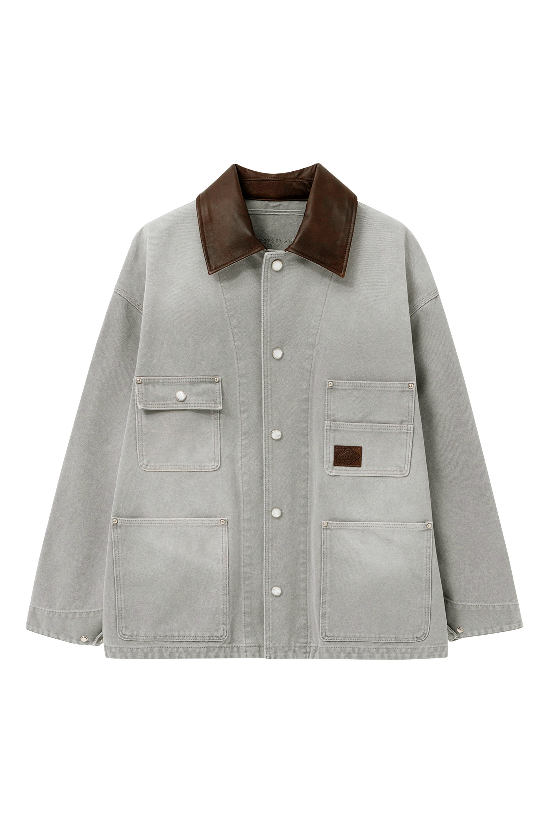 معطف جينز مصبوغ بياقة جلد