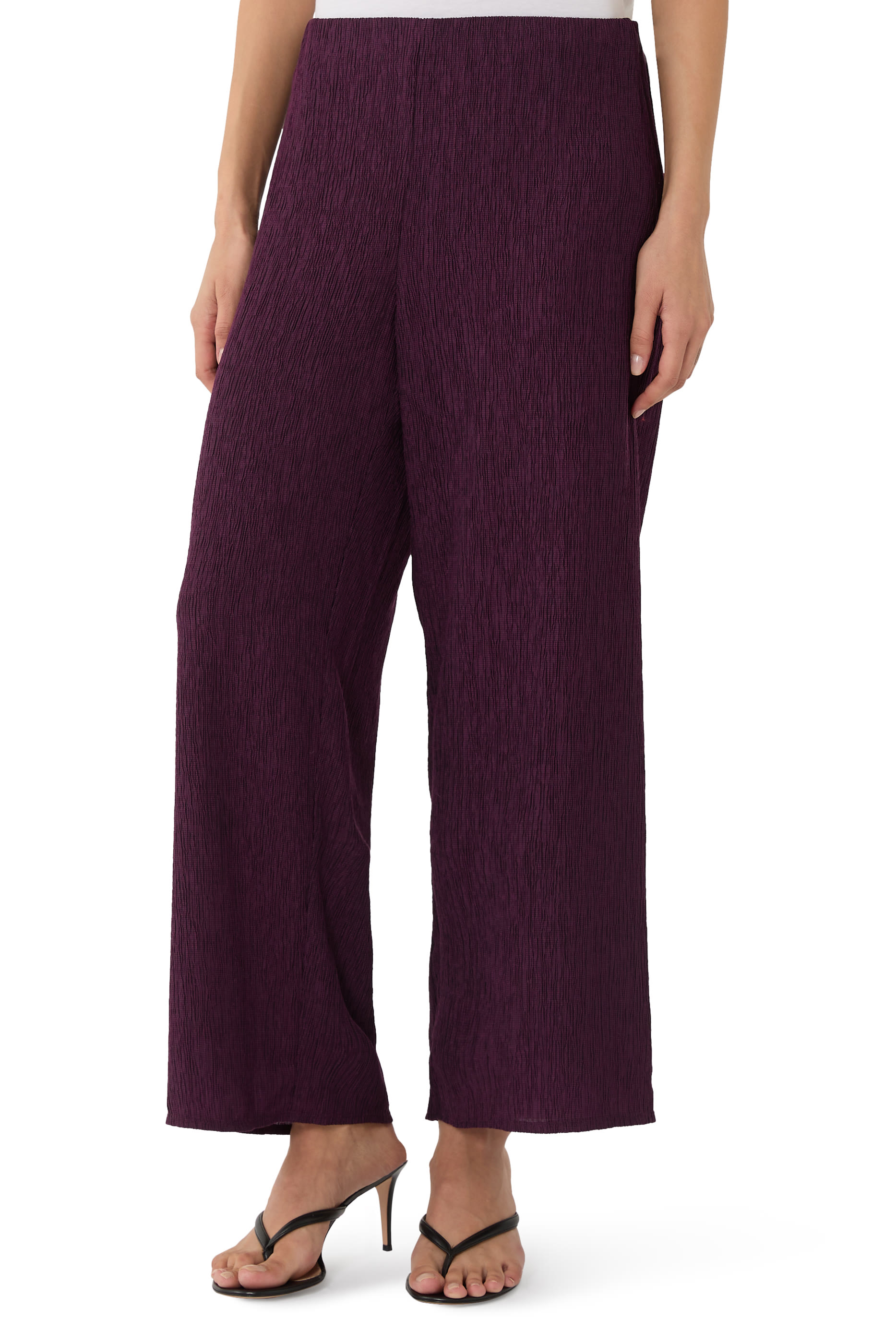 Woven Pliss&eacute; Wide-Leg Pants
