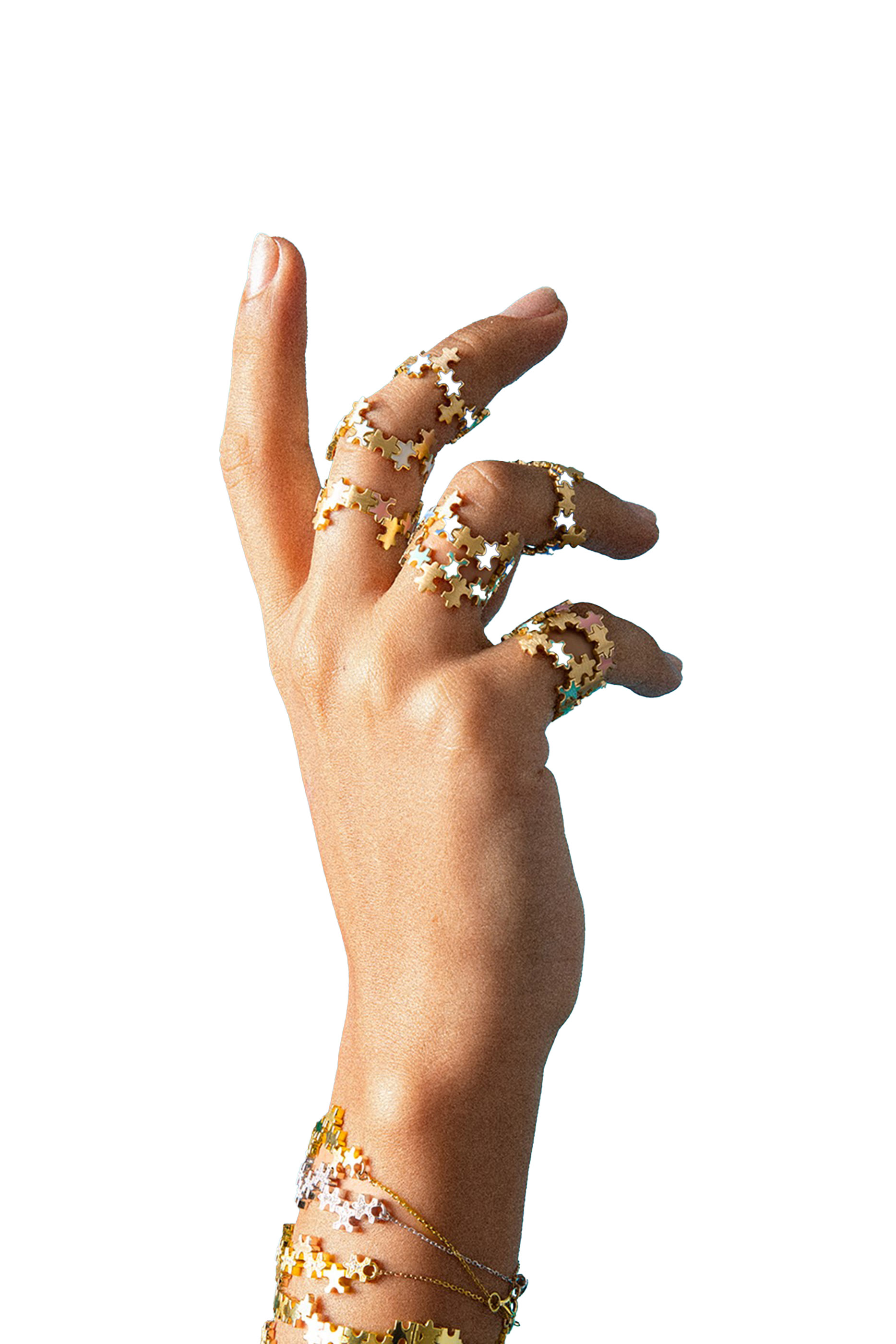 خاتم بحلي بتصميم بازل مزين بالمينا، ذهب أصفر عيار 18