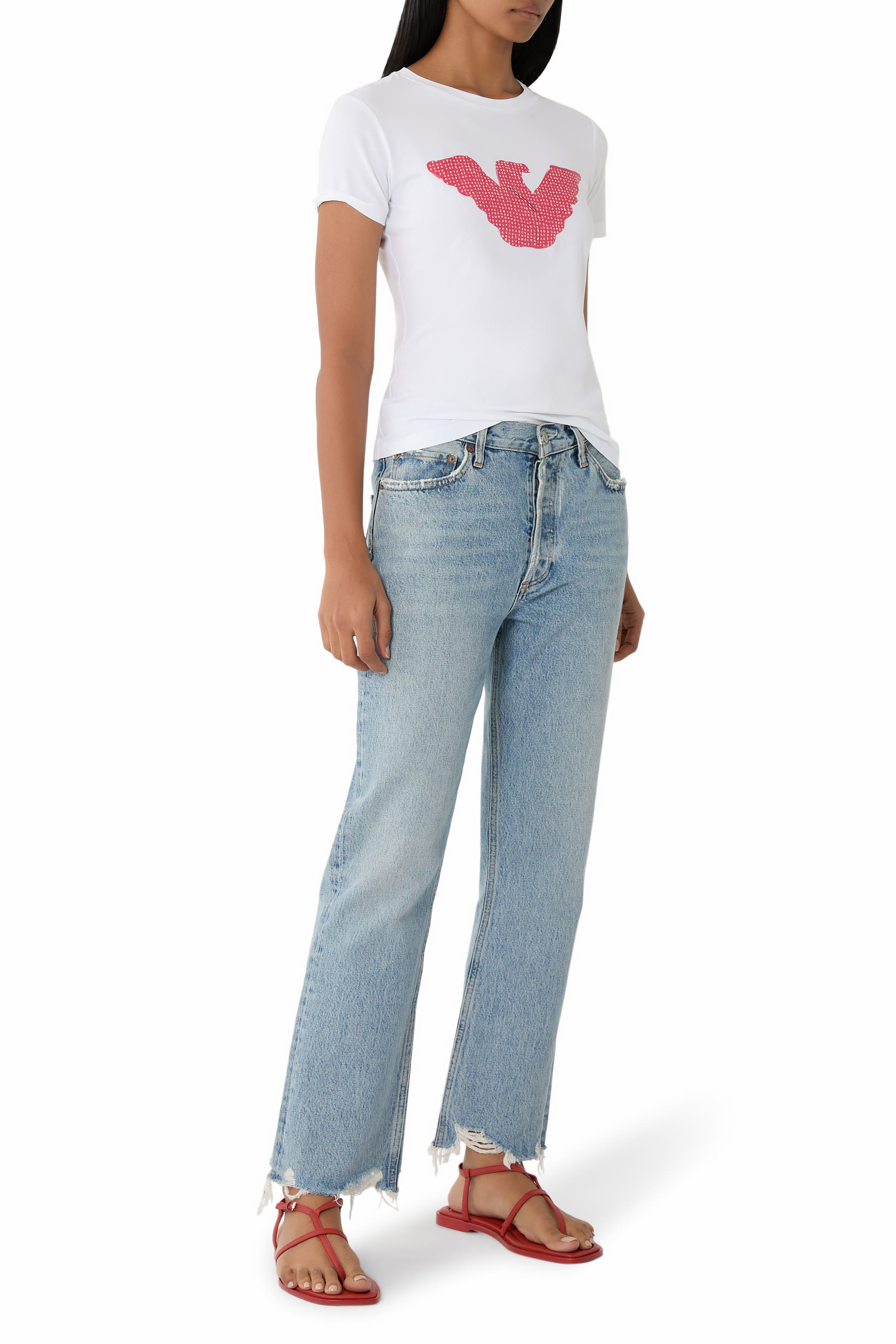 تيشيرت ايه اس في بقصة ضيقة وشعار الماركة بحجم كبير جبرسيه مطاطي