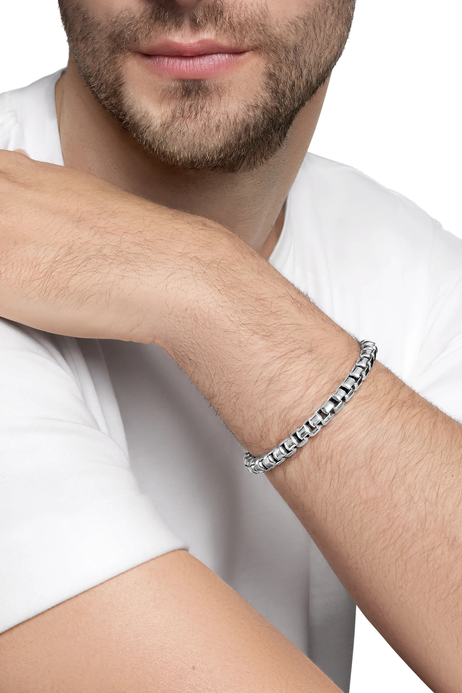 سوار سلسلة فضة إسترلينية بحلقات مكعبة كبيرة