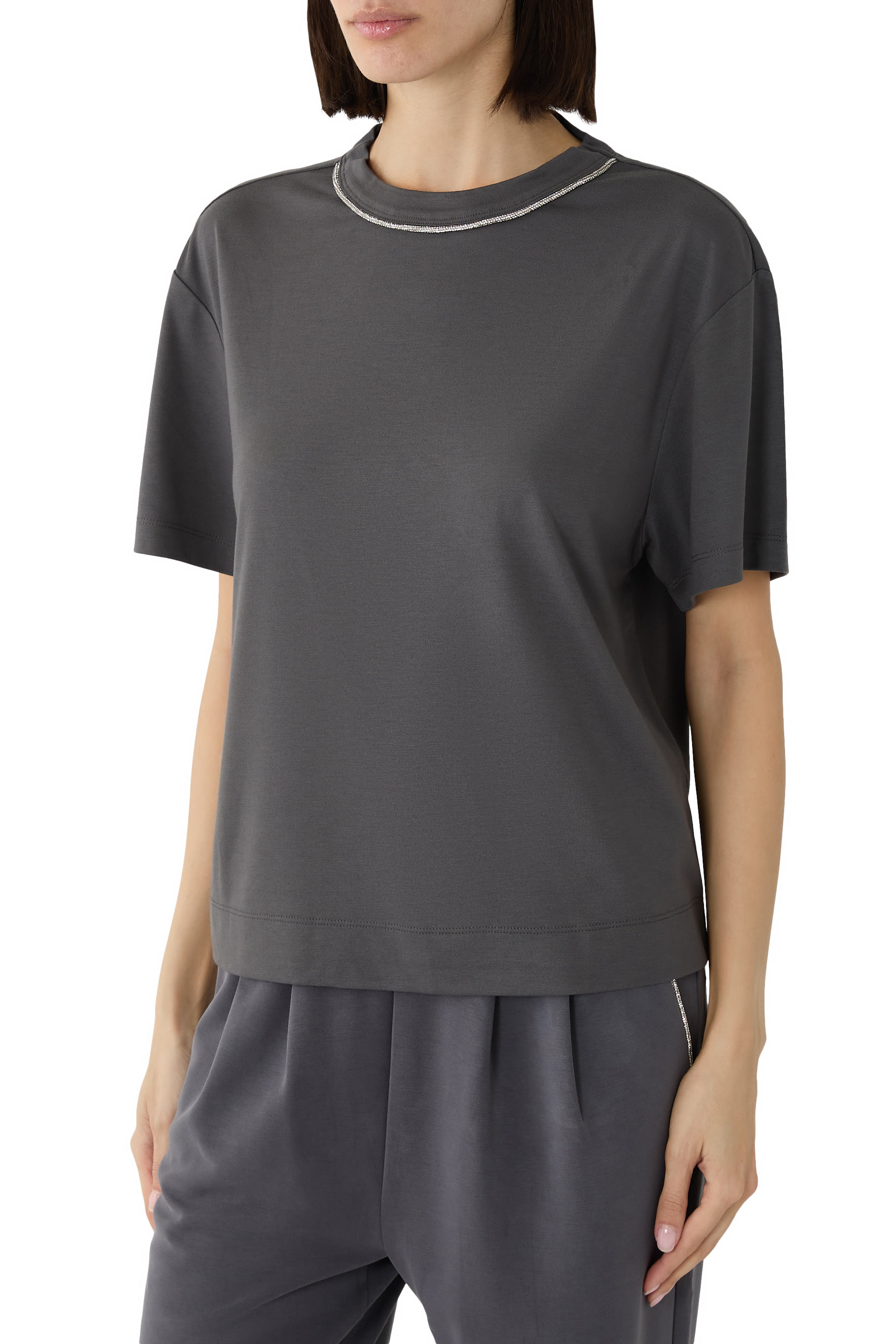 تيشيرت مزين بحافة من حجر الراين