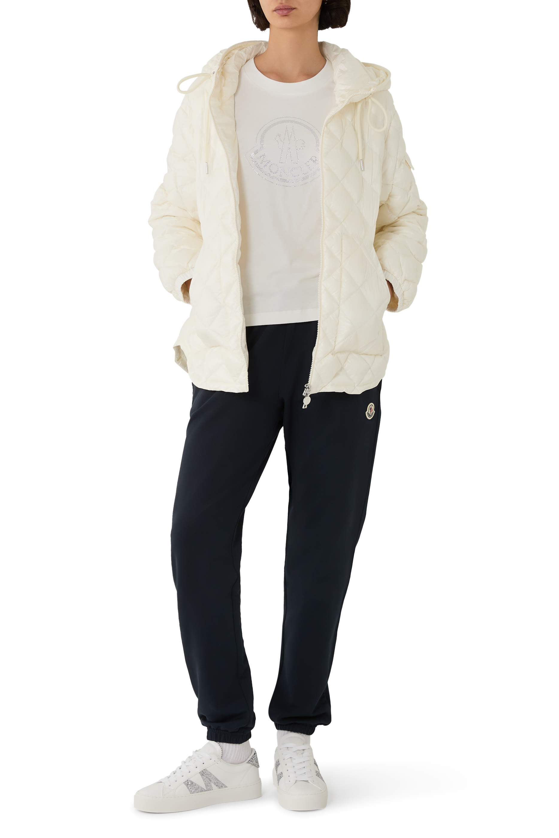 Diamond-Quilted Hooded Short Down Jacket