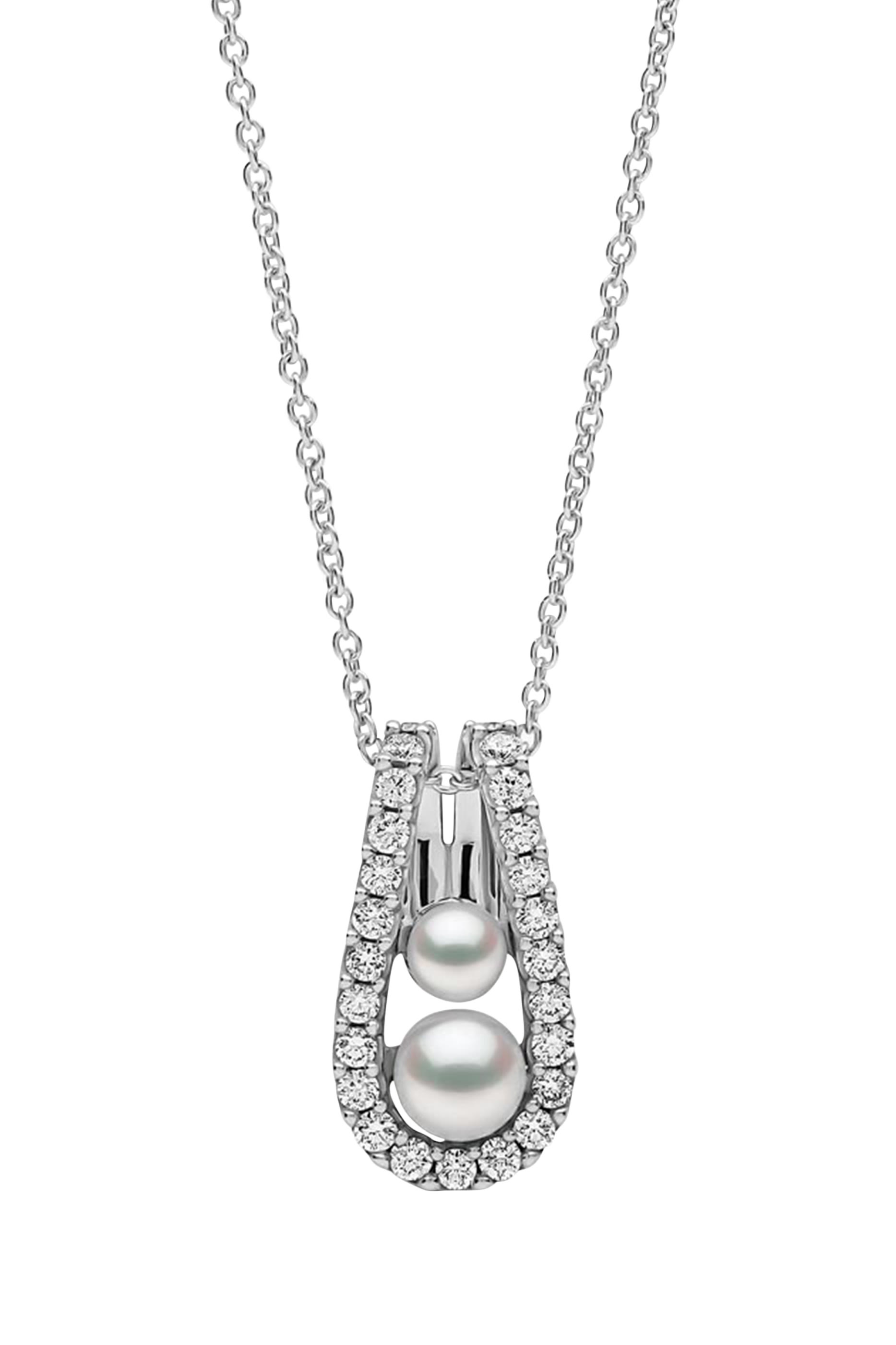 قلادة سليك بدلاية مرصعة بلؤلؤ أكويا وماس، ذهب أبيض عيار 18