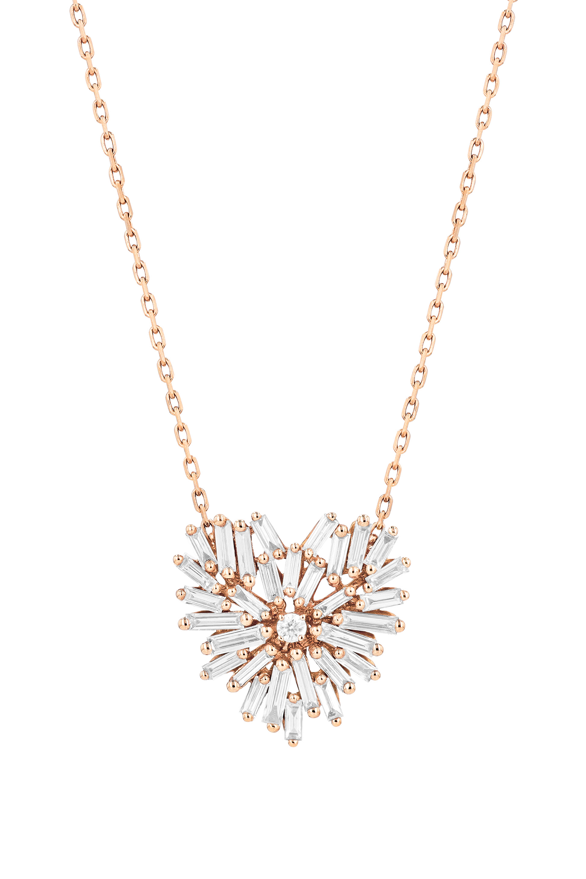 قلادة بدلاية قلب صغيرة مرصعة بالماس المستطيل ذهب وردي عيار 18