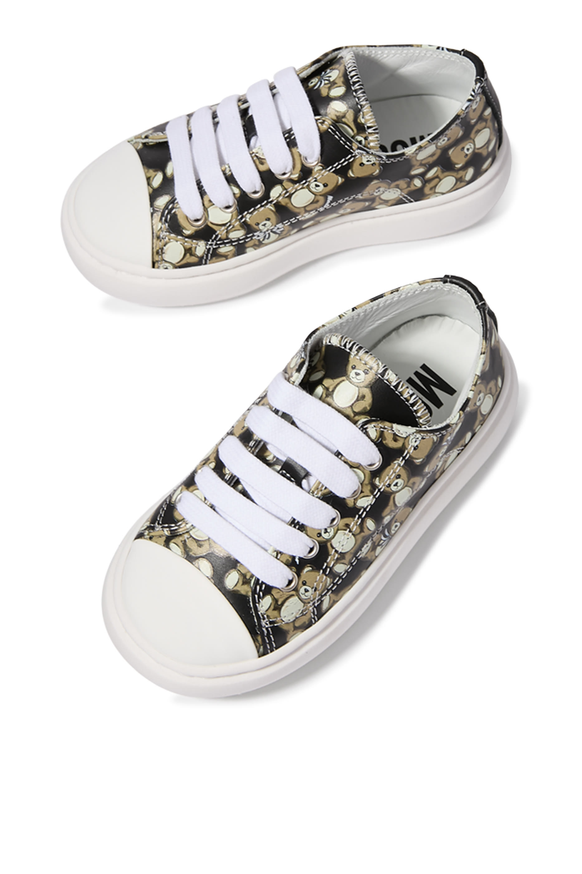 سنيكرز بكاحل منخفض مزين كليا بنقشة الدب تيدي جلد للأطفال