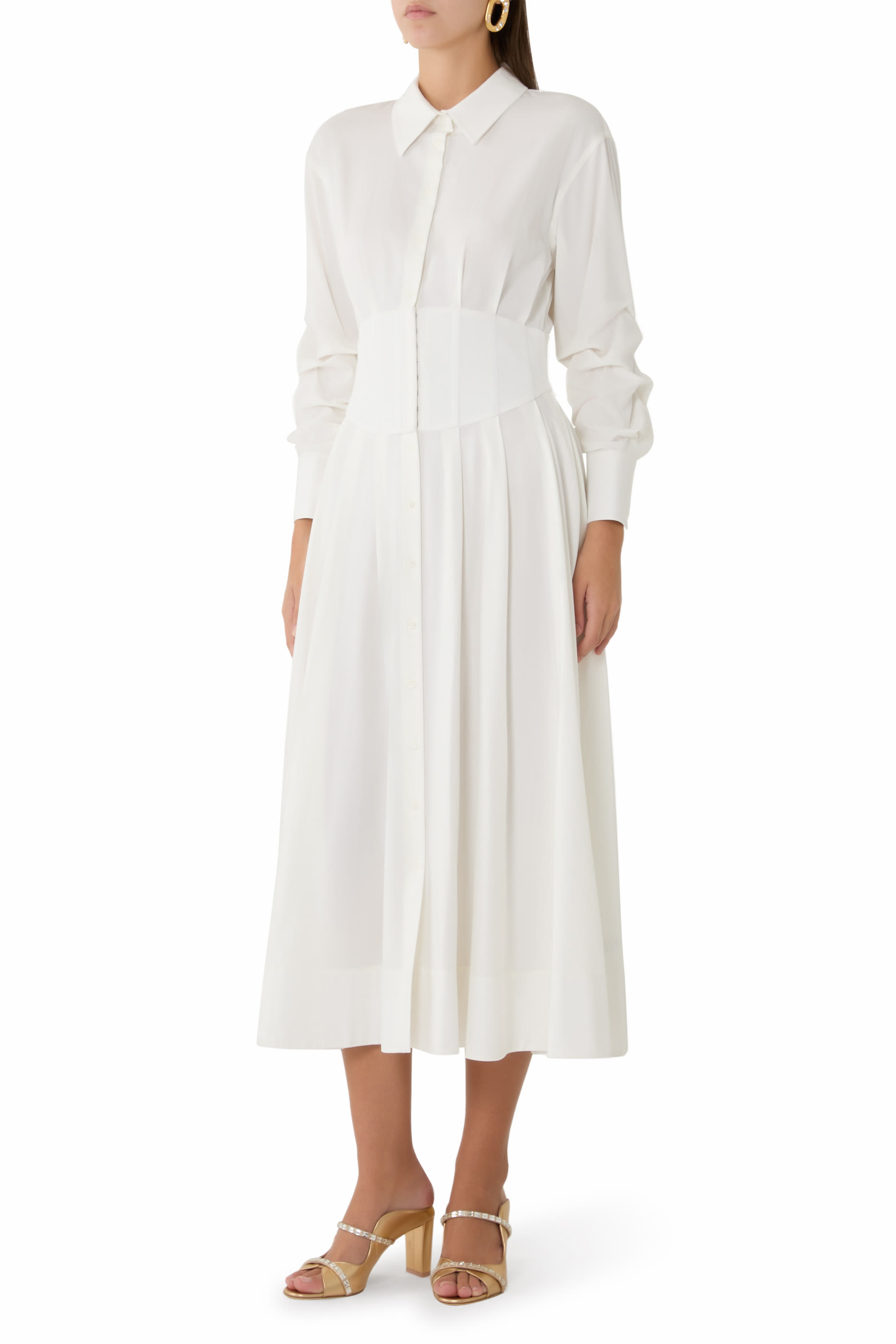 فستان إيدي متوسط الطول بنمط مشد بأزرار