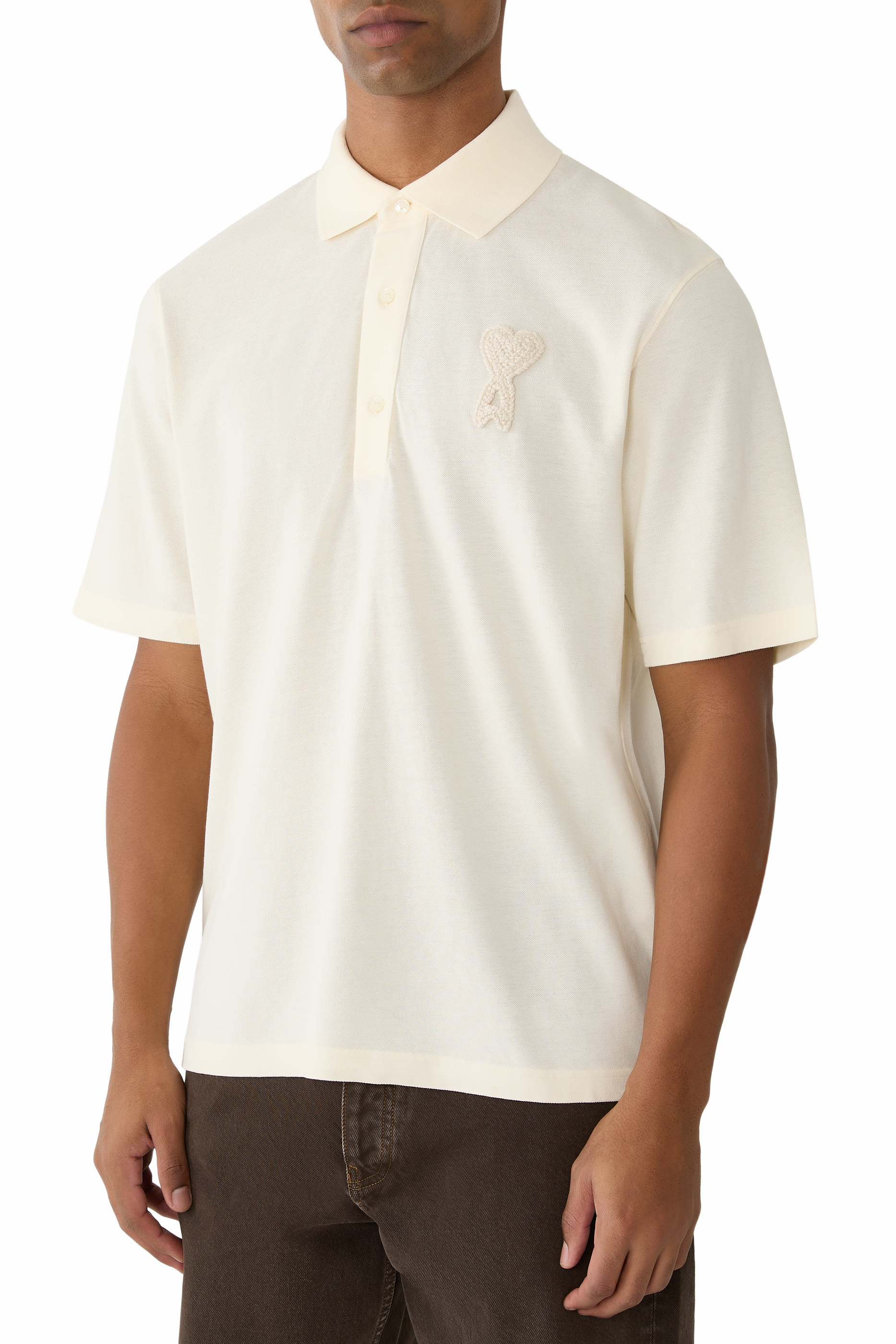 قميص بولو امي دو كور منسوج برقعة شعار الماركة قطن