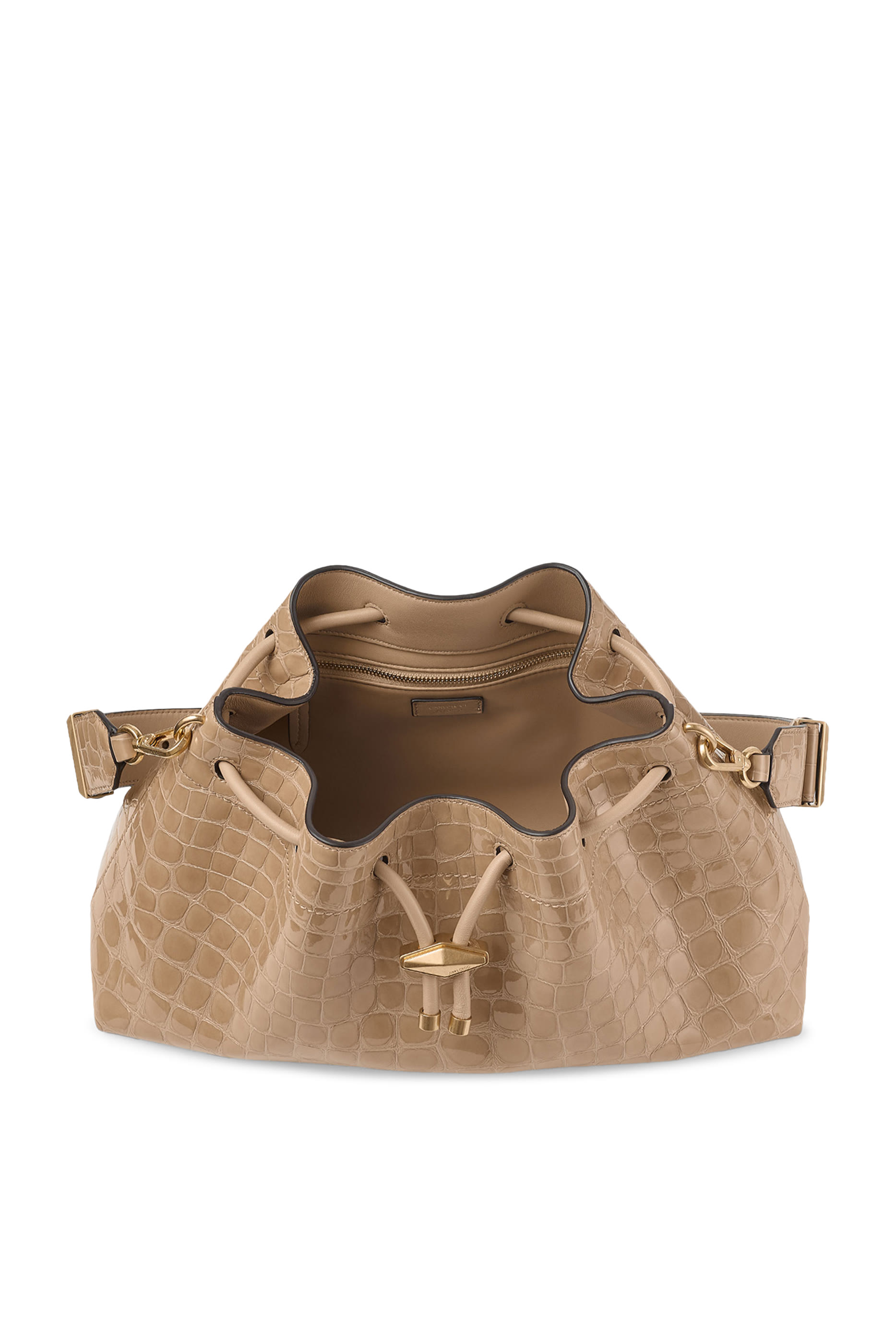 حقيبة متوسطة برباط تضييق جلد بنقشة جلد التمساح