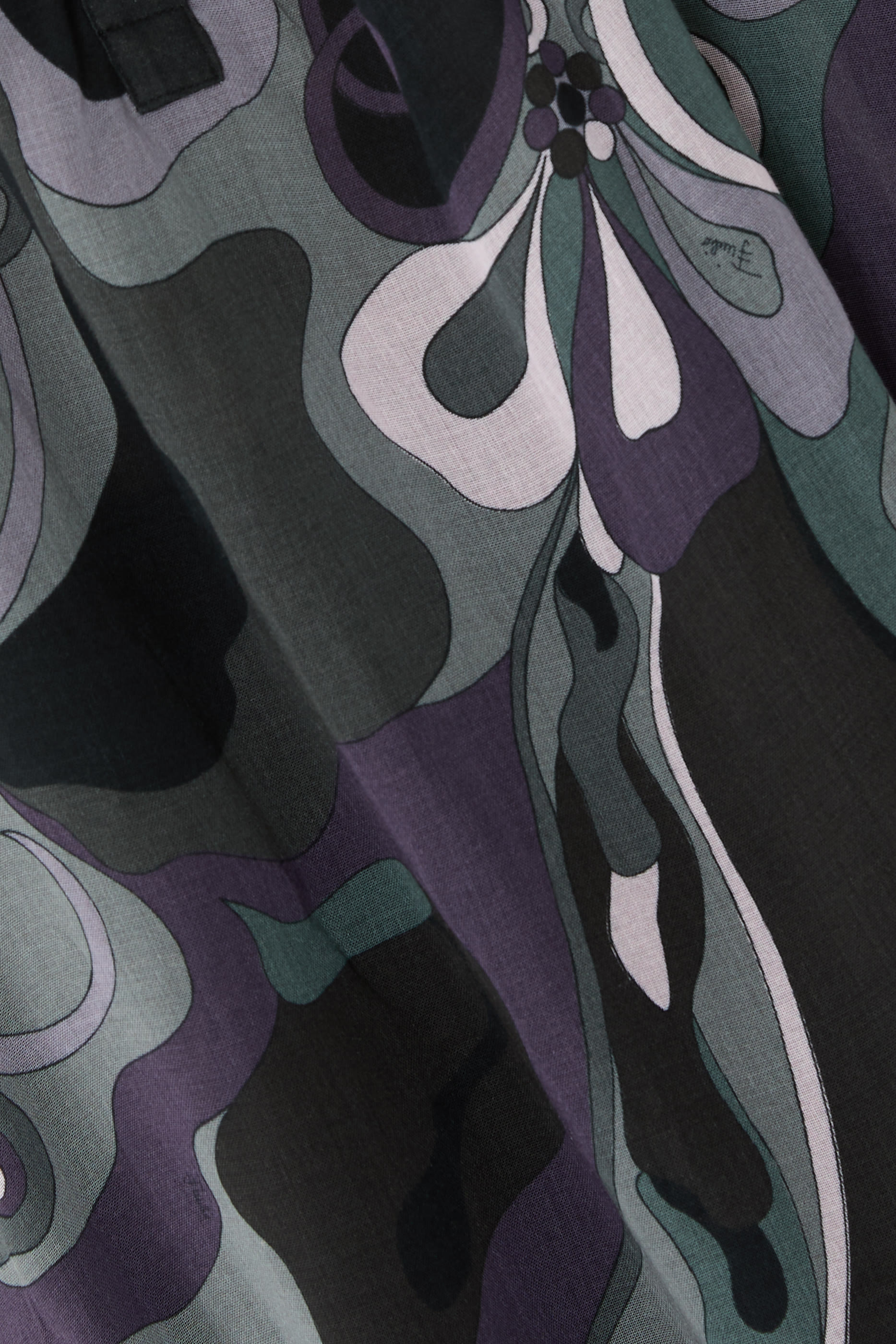 Abstract-Print Ruffled Blouse