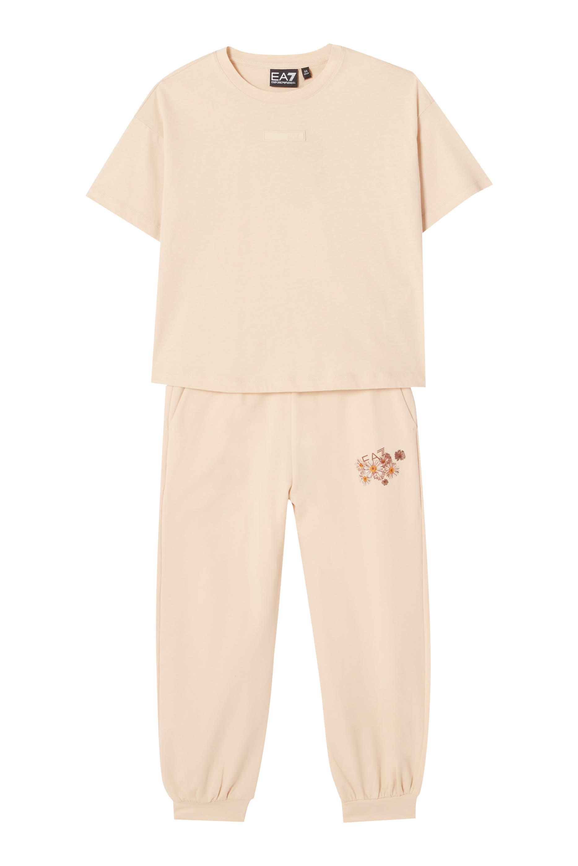 بنطال رياضي بشعار الماركة وزهور للأطفال