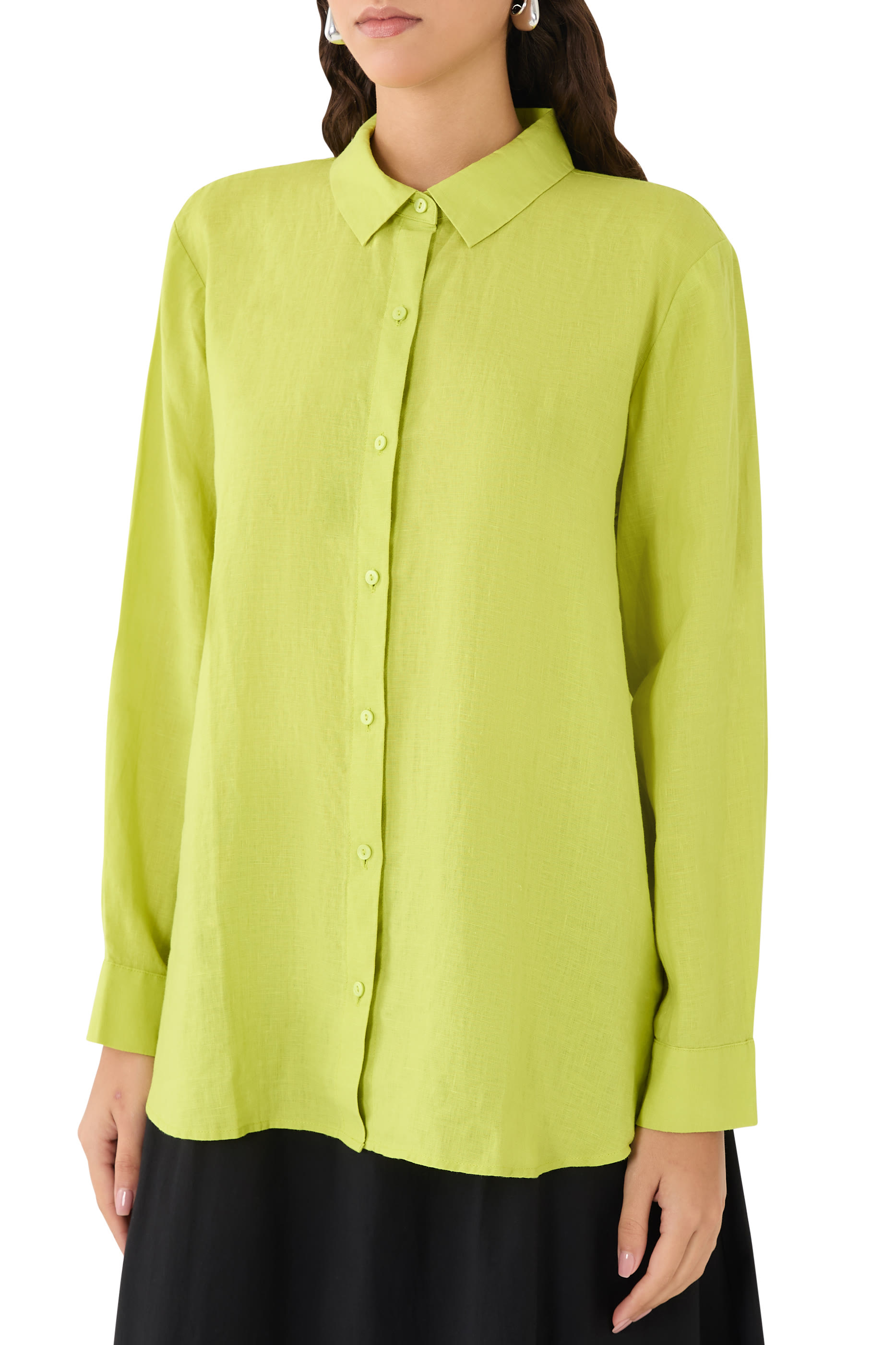 قميص بياقة كلاسسيكية كتان منديل عضوي