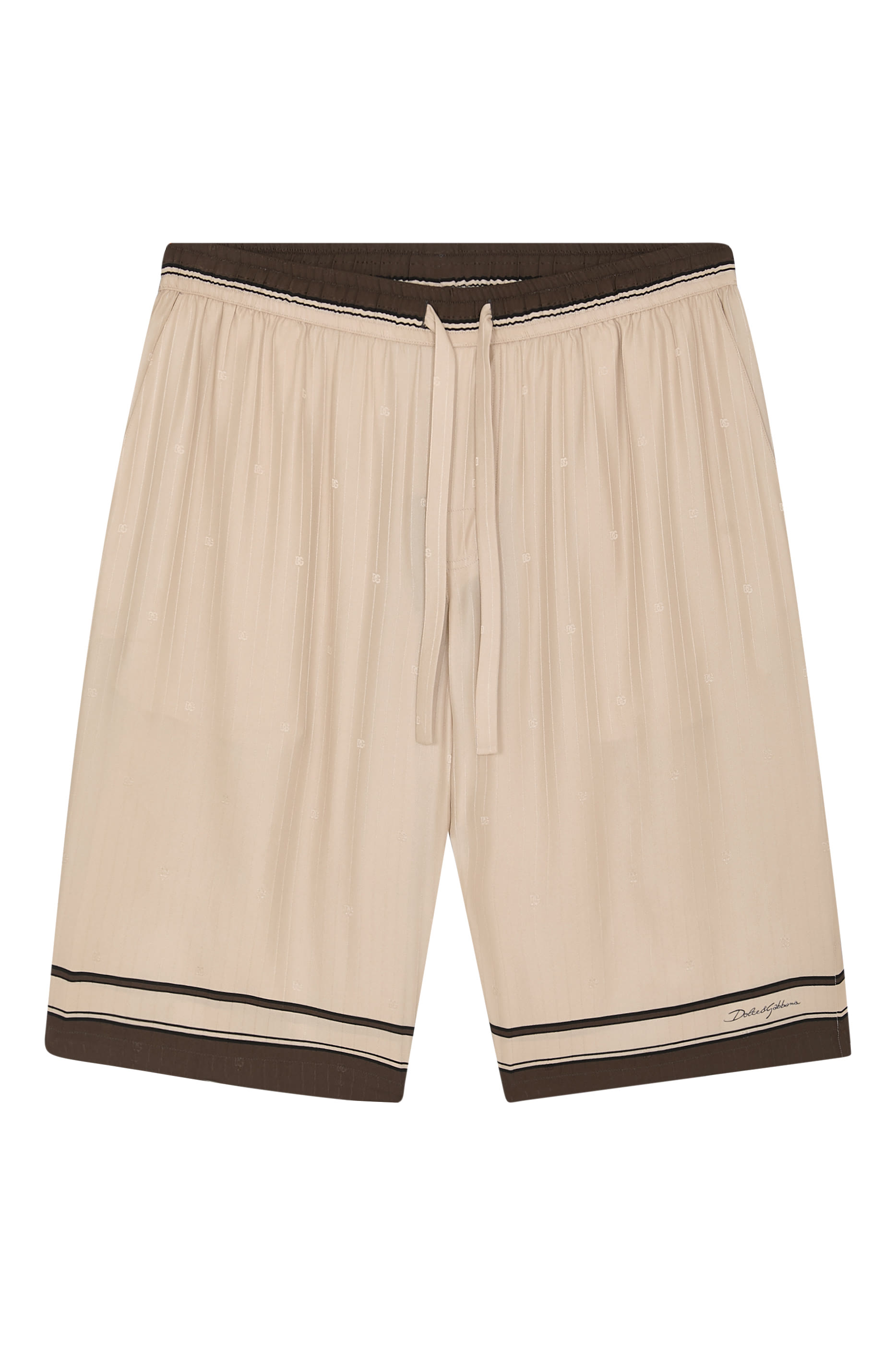 شورت بيرمودا بتصميم جامعي مخطط بشعار الماركة حرير