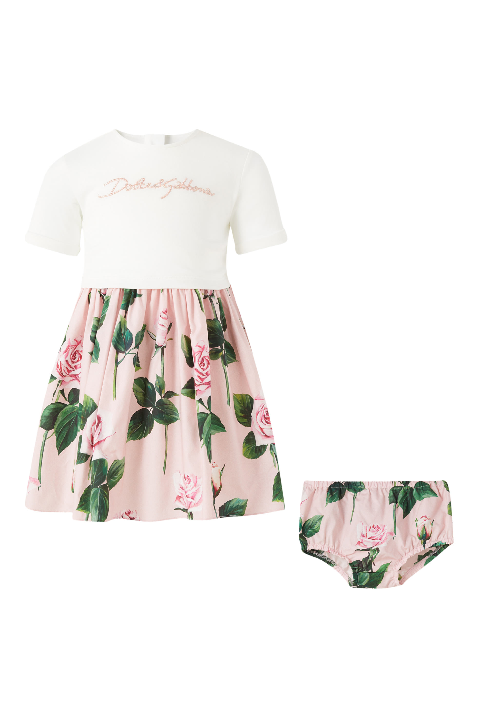 فستان بوبلين وجيرسيه بنقشة ورد للأطفال