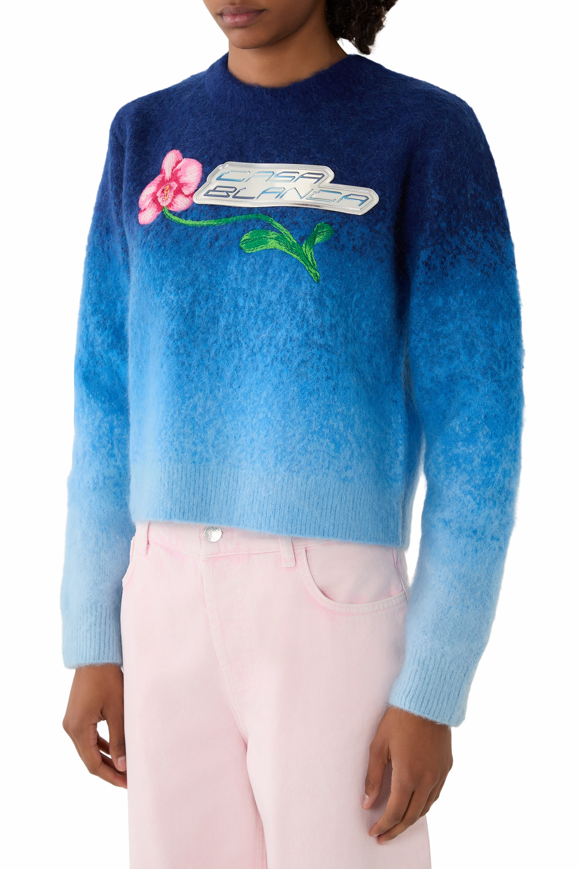 سويت شيرت بلون متدرج بنقشة زهرة الأوركيد