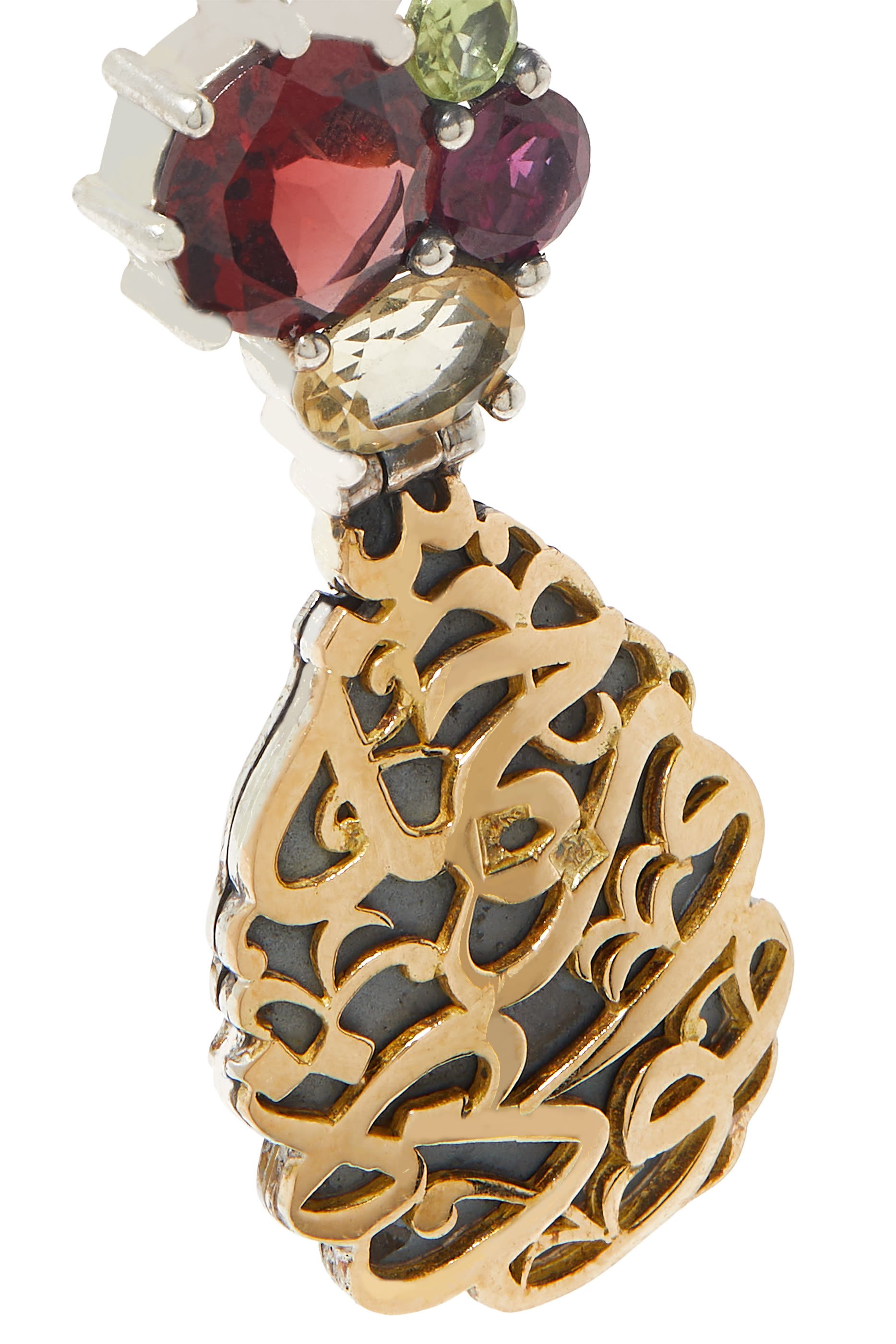 أقراط متدلية بتصميم دمعة بكتابة عربية، فضة وذهب عيار 18