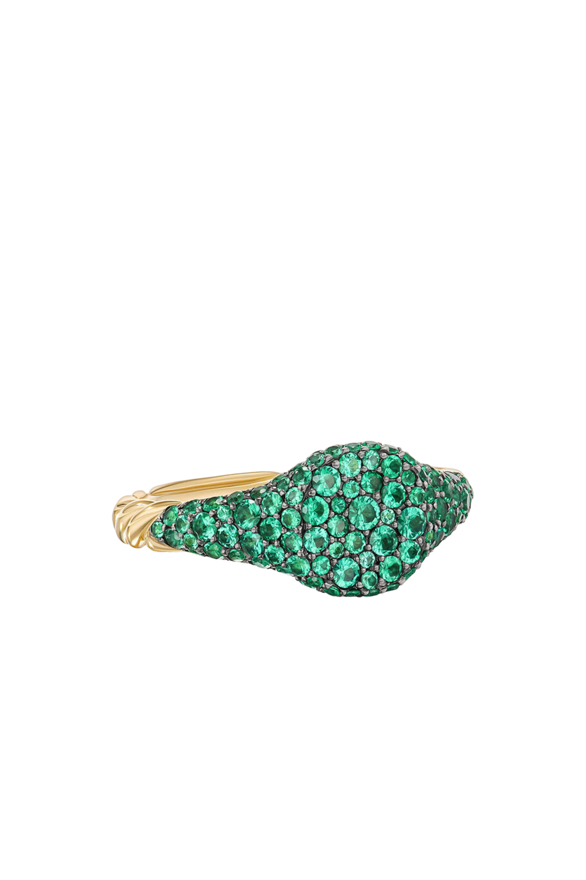 Petite Pav&eacute; Pinky Ring, 18K Yellow Gold & Emeralds