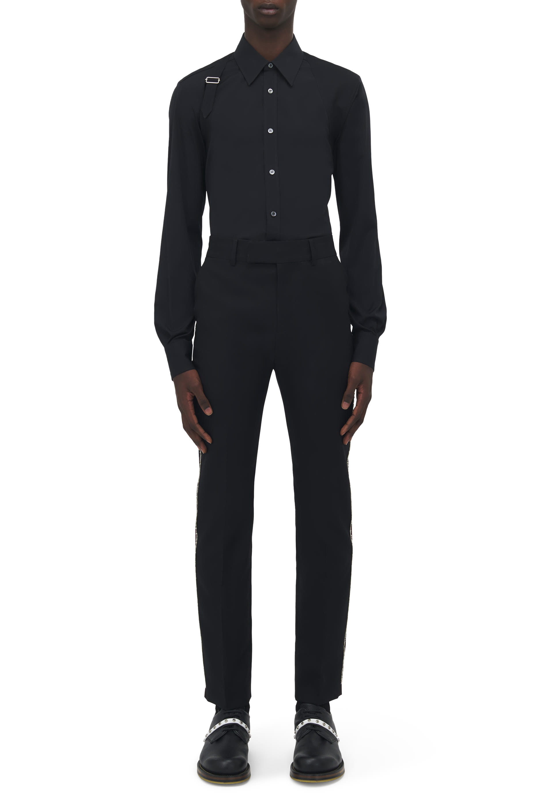 بنطال بقصة ساق مدببة بحافة منسلة قماش قنب 