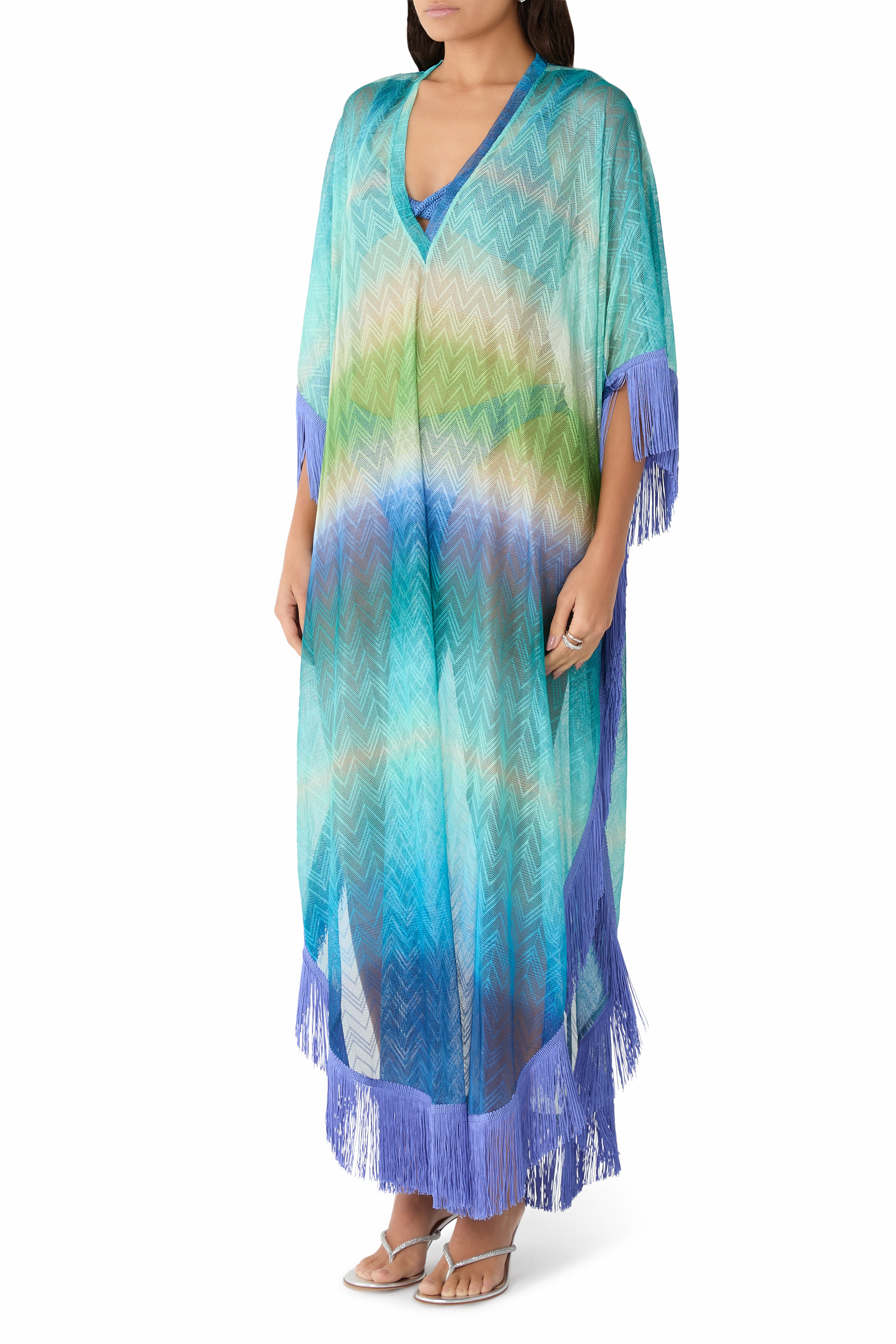 قفطان طويل بشرابات للإرتداء فوق ملابس السباحة