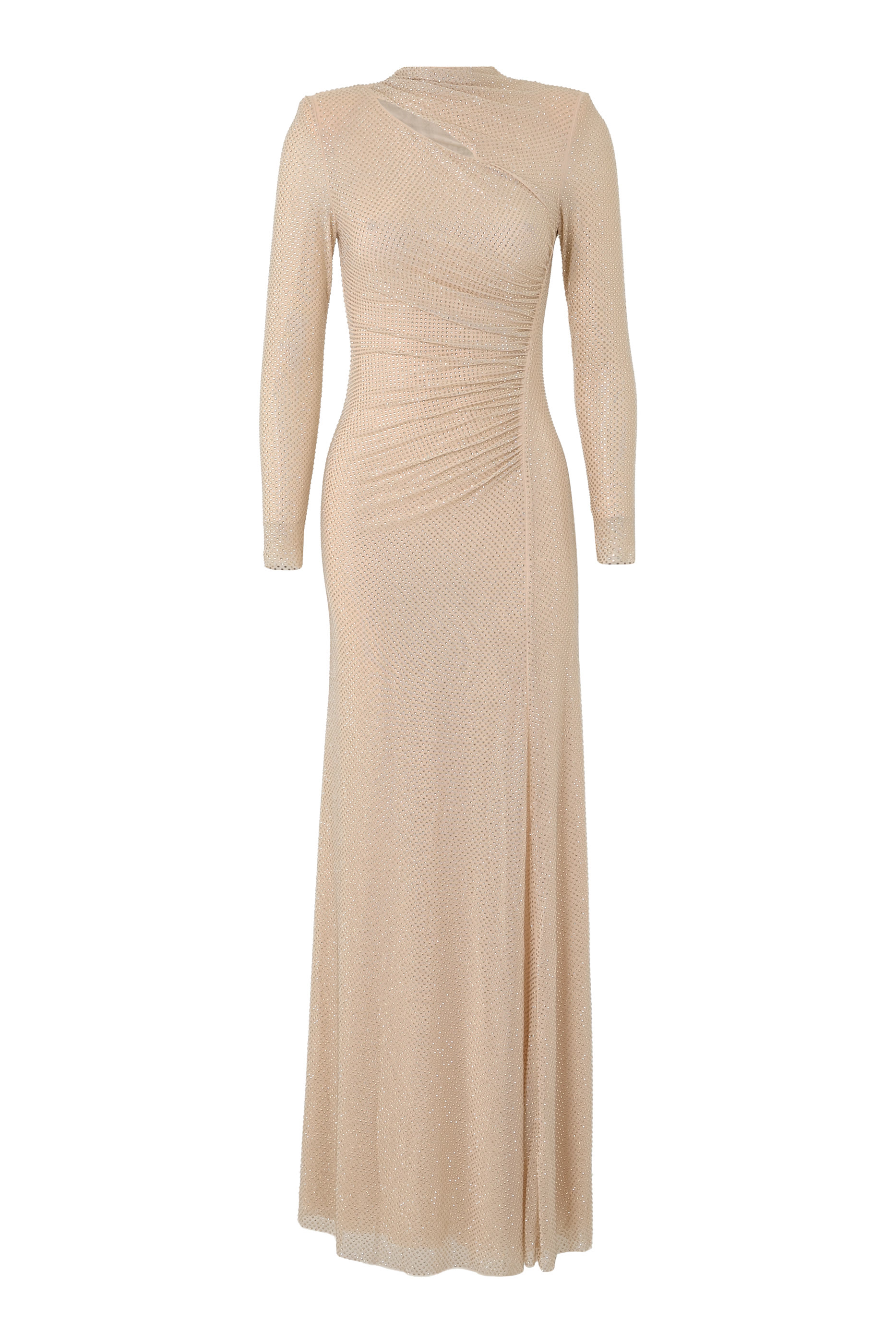 فستان طويل بفتحات مزين بأحجار الراين قماش شبكي