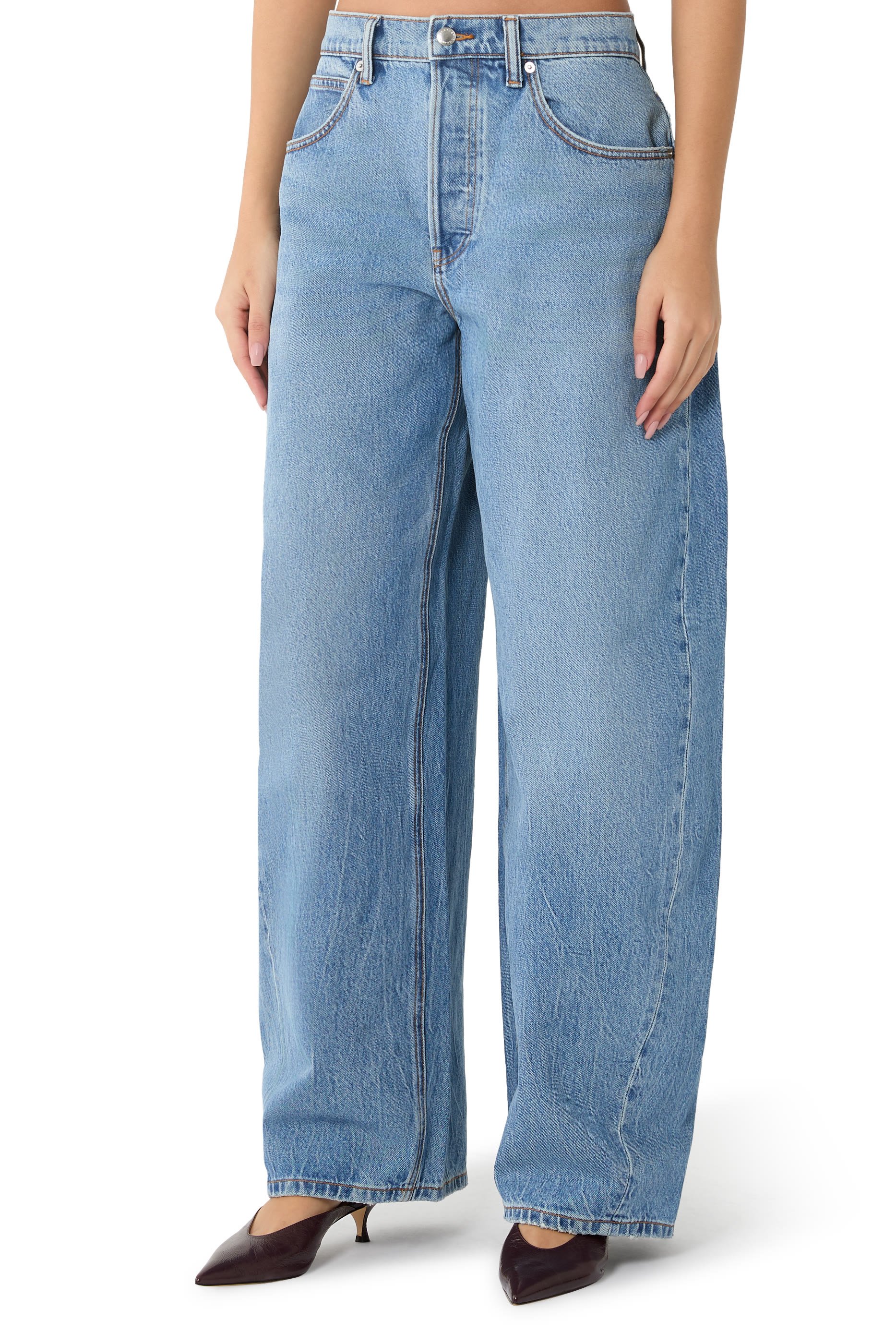 بنطال جينز بلو أب مرصع بكريستال مثبت حراريا