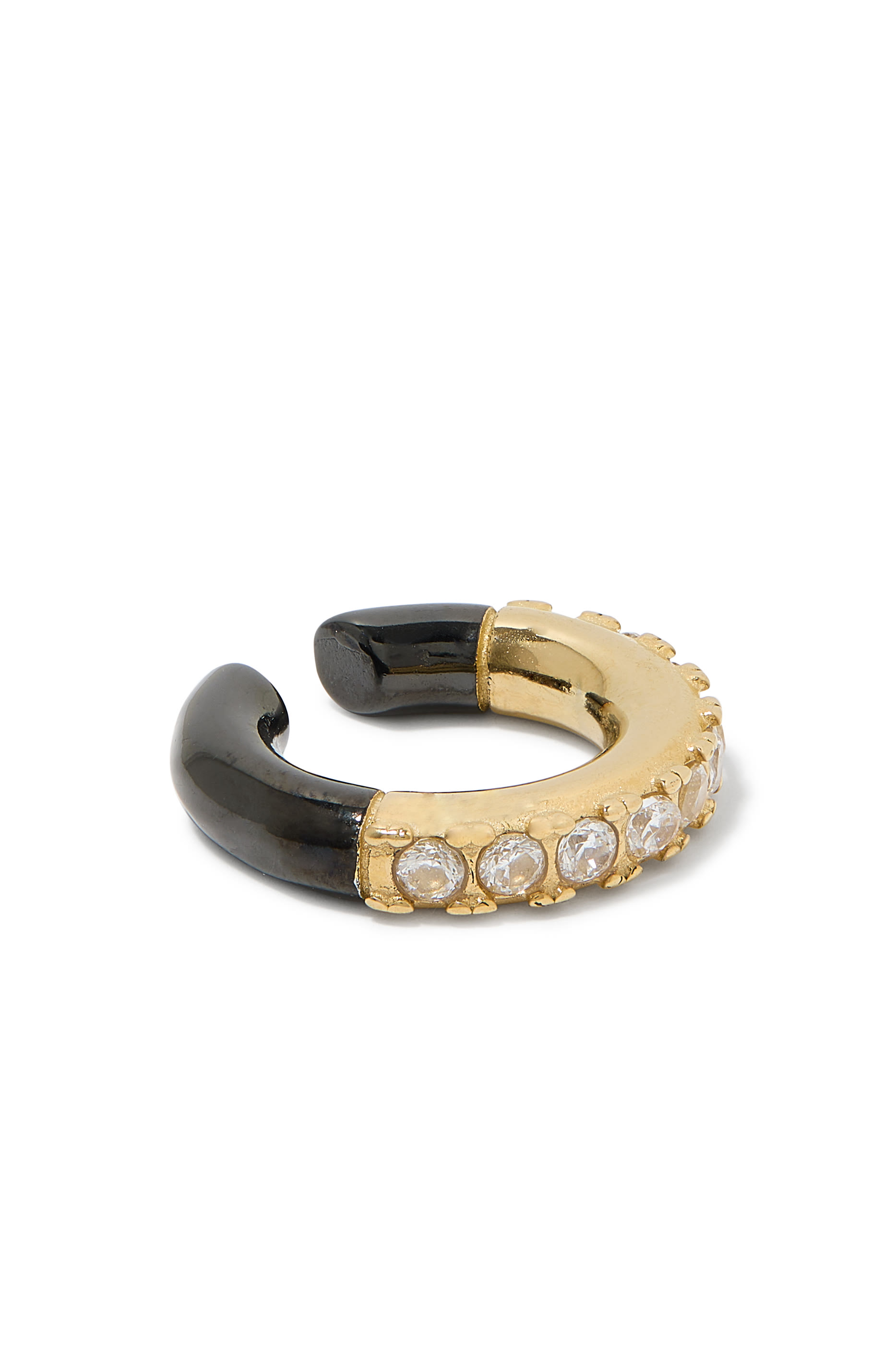 قرط مفتوح دائري بلونين، ستانلس ستيل مطلي بالفضة وأكاسيد الزركونيوم