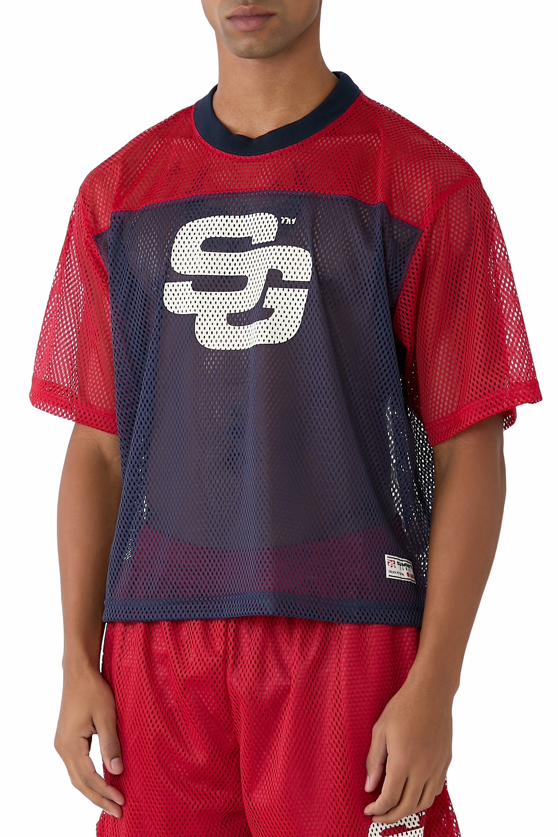 بلوزة بتصميم متباين قماش شبكي