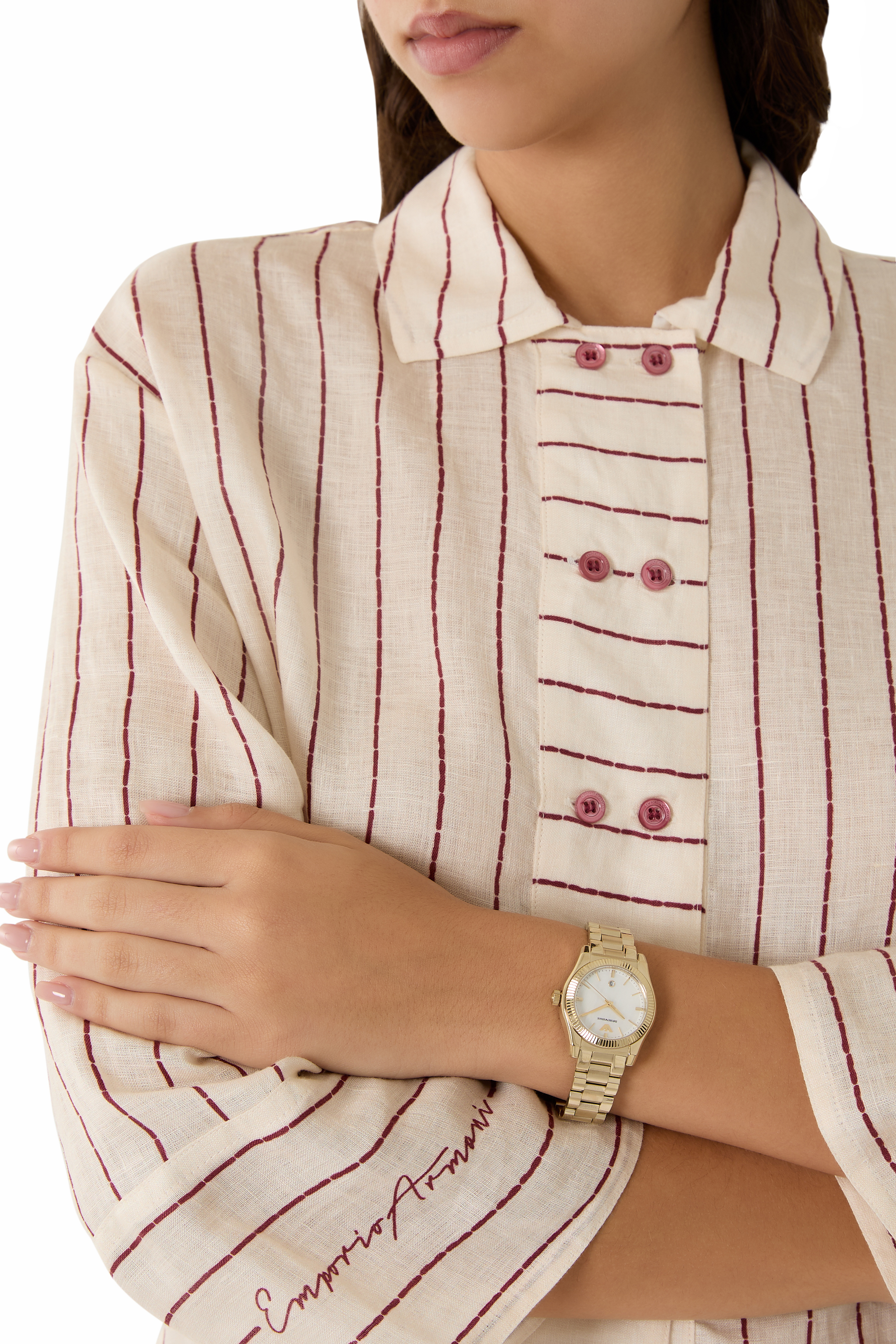 ساعة بثلاث عقارب ستانلس ستيل بلون ذهبي