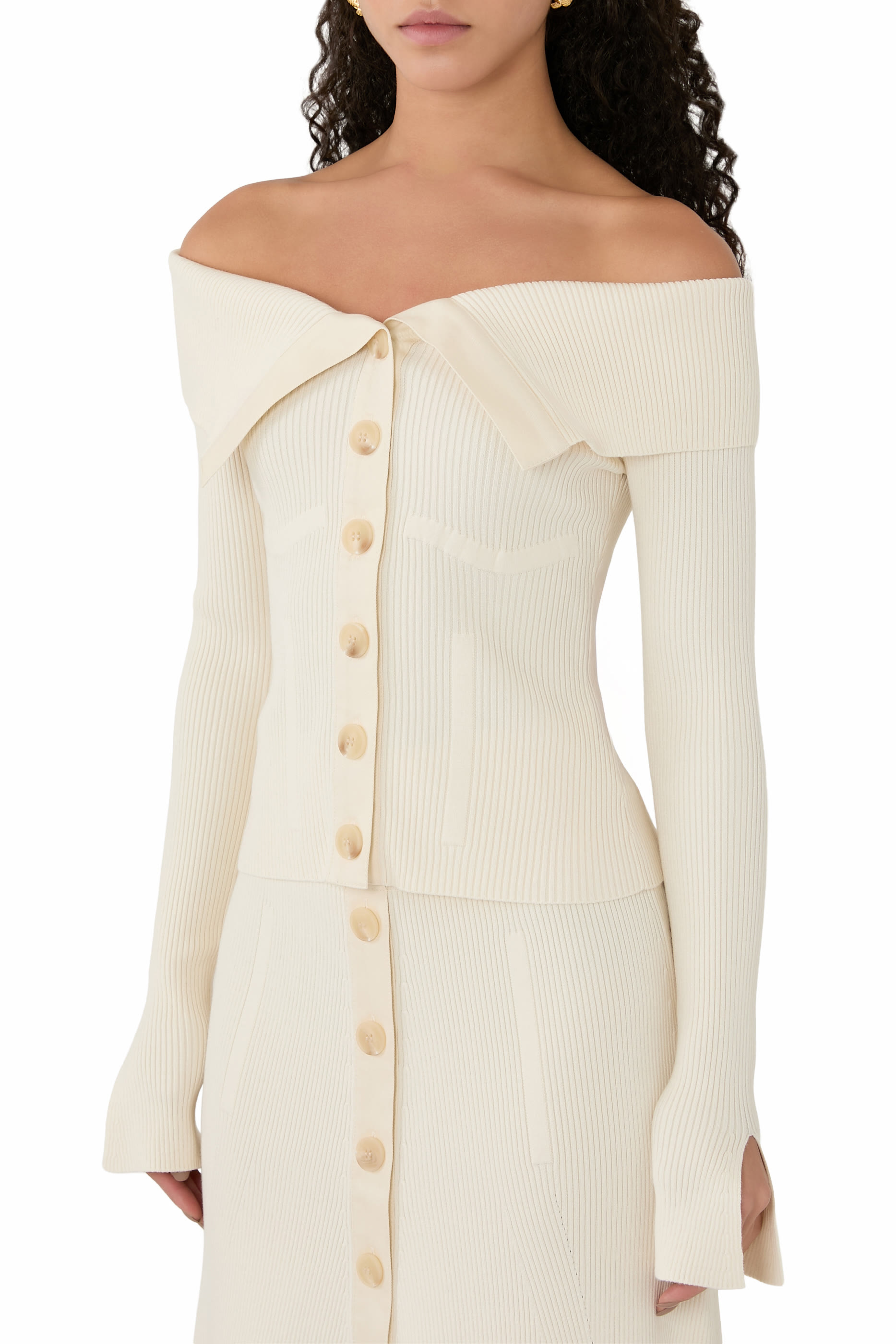 كارديغان بأكتاف مكشوفة نسيج مضلع