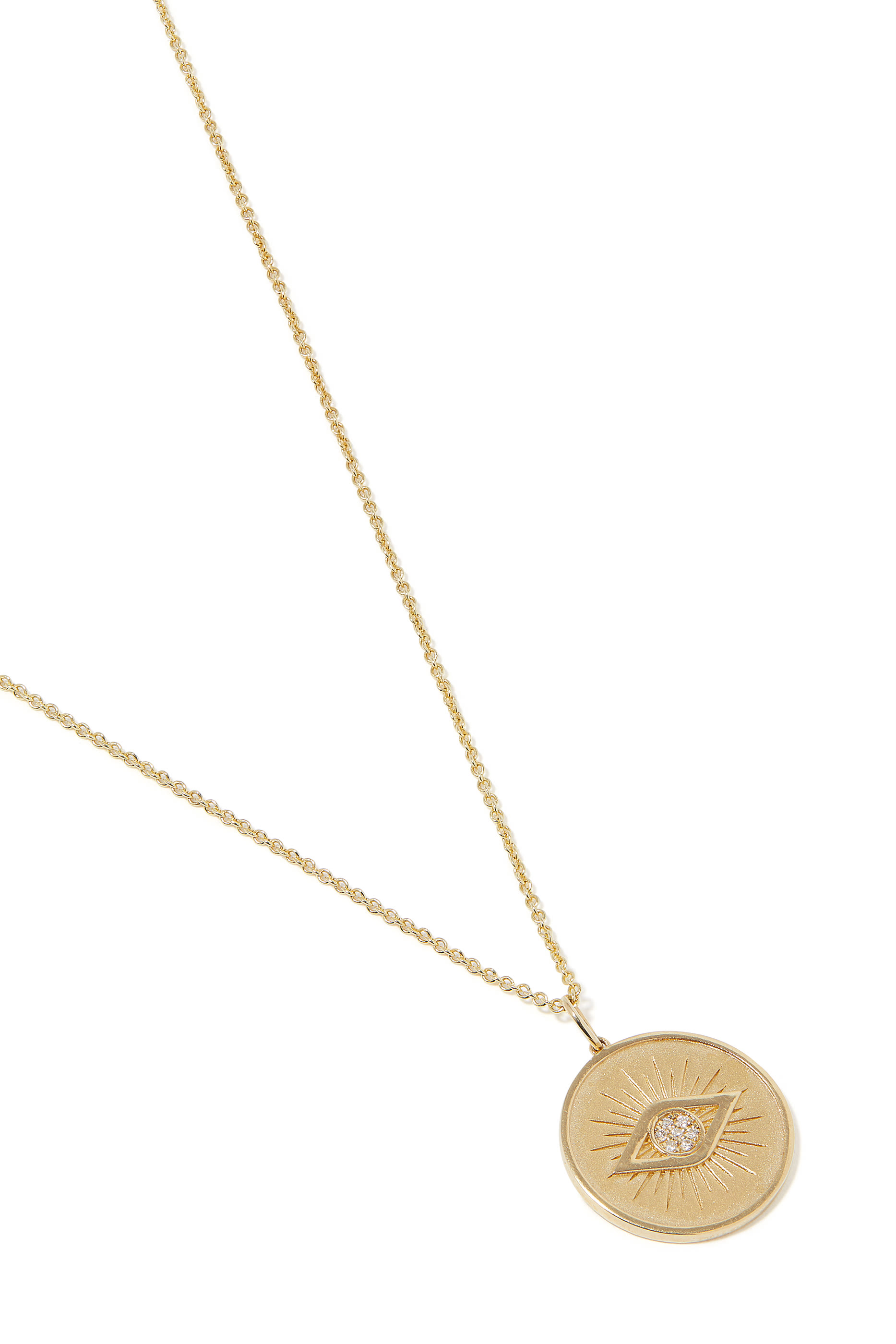 قلادة بدلاية بتصميم دائري محفورة بعين حسود ذهب أصفر عيار 14